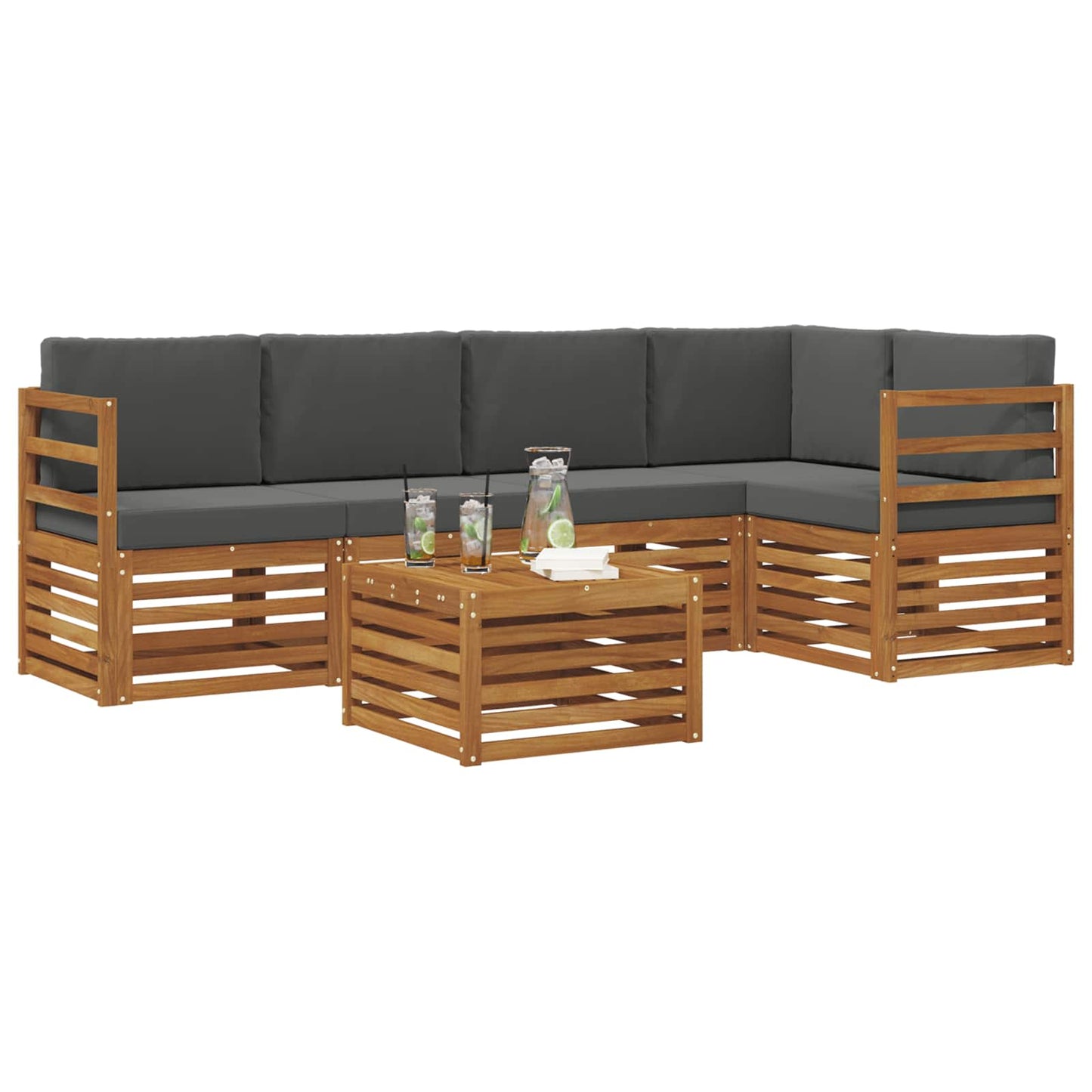 vidaXL Σαλονάκι Γωνιακού Καναπέ με μαξιλάρι 6 pcs Φυσικό και Ανθρακί