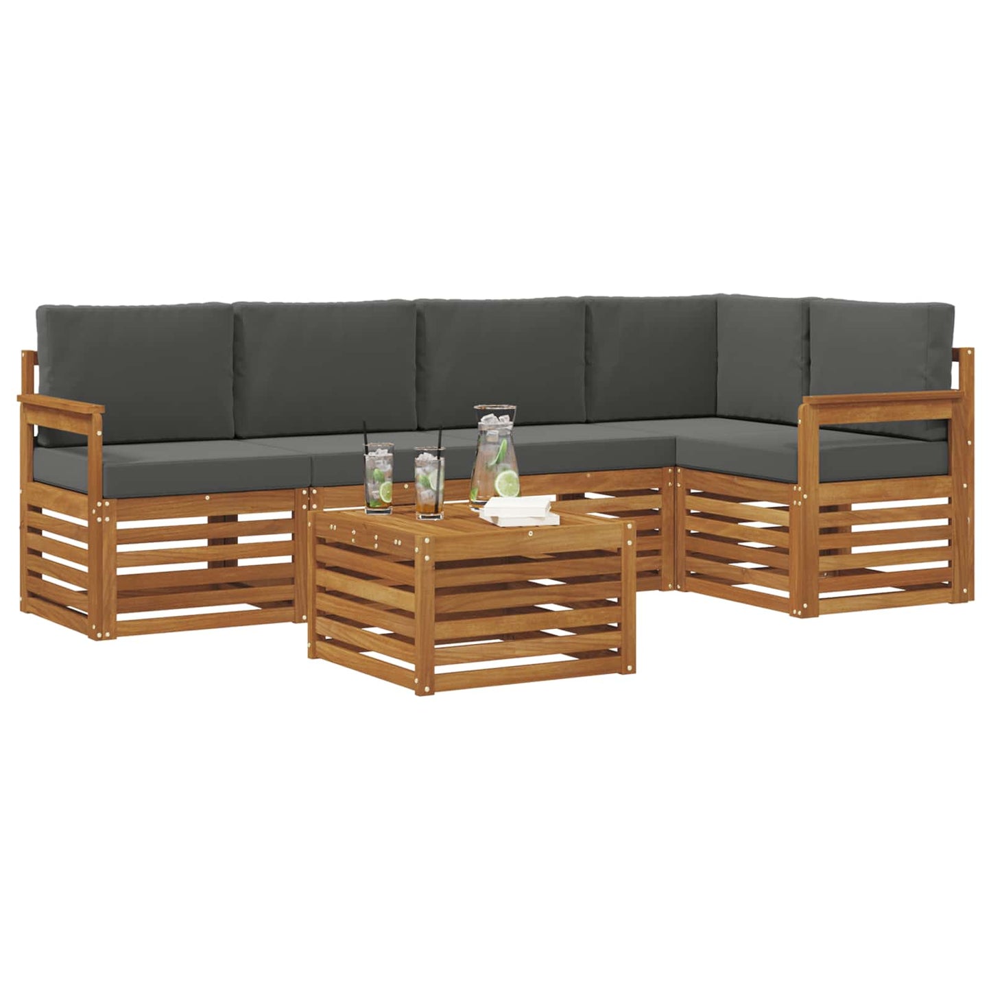 vidaXL Σαλονάκι Γωνιακού Καναπέ με μαξιλάρι 6 pcs Φυσικό και Ανθρακί