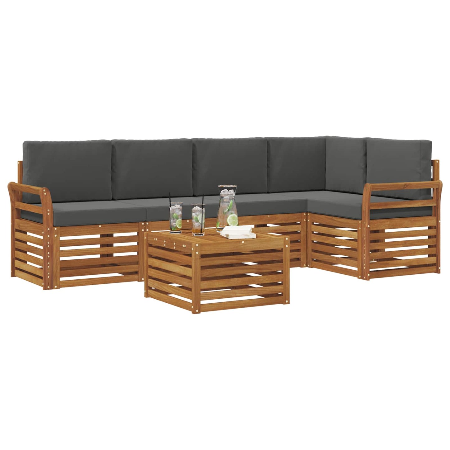 vidaXL Σαλονάκι Γωνιακού Καναπέ με μαξιλάρι 6 pcs Φυσικό και Ανθρακί