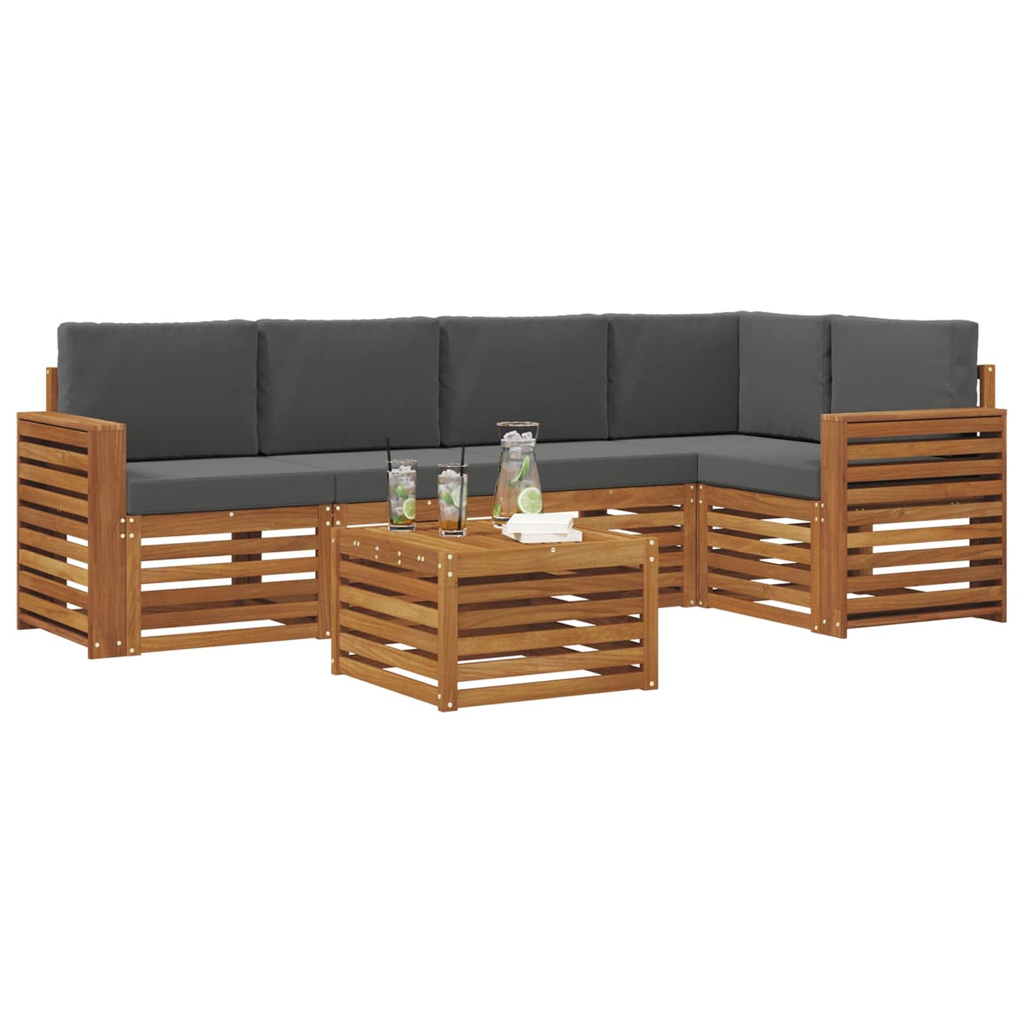 vidaXL Σαλονάκι Γωνιακού Καναπέ με μαξιλάρι 6 pcs Φυσικό και Ανθρακί