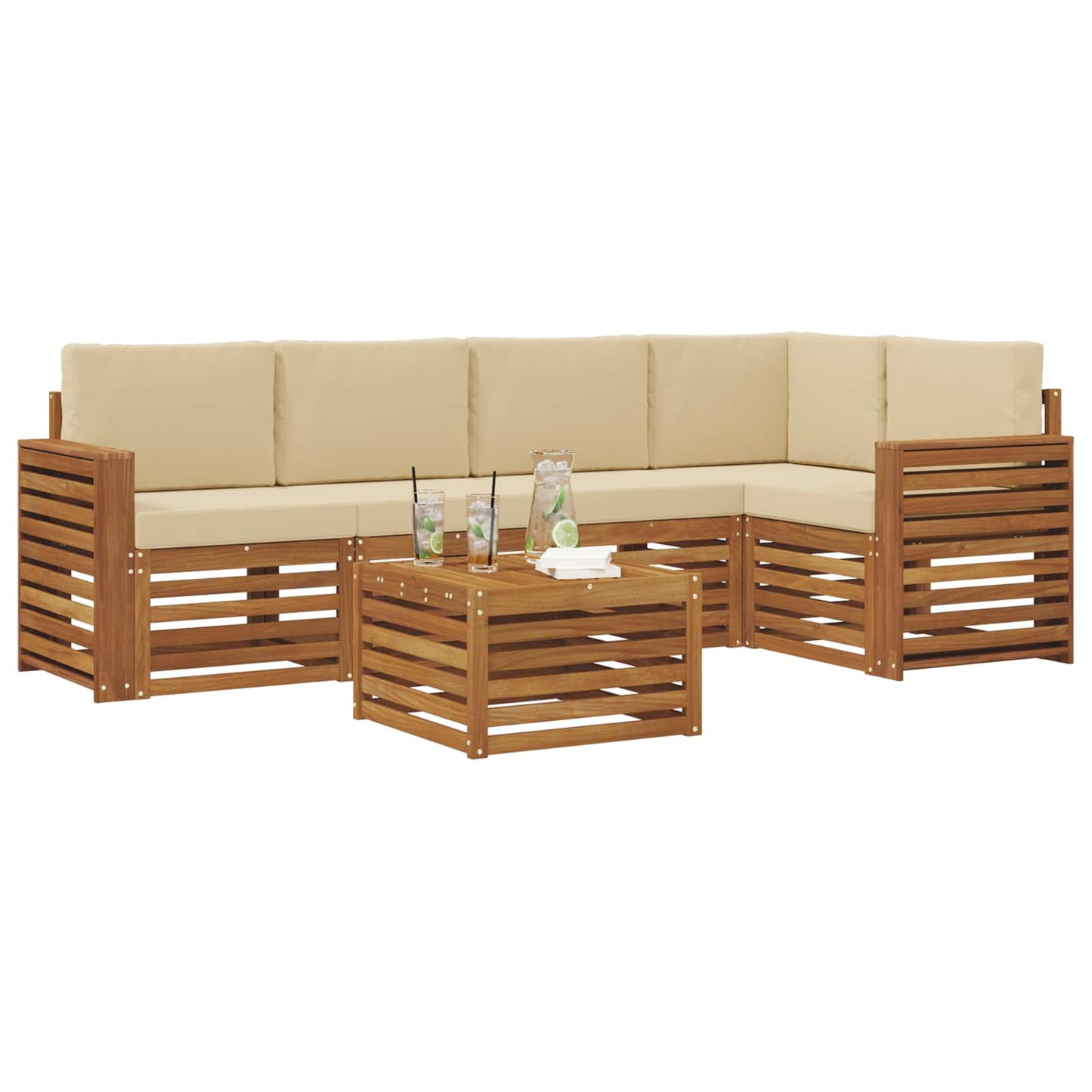 vidaXL Σαλονάκι Γωνιακού Καναπέ με μαξιλάρι 6 pcs Φυσικό και Μπεζ