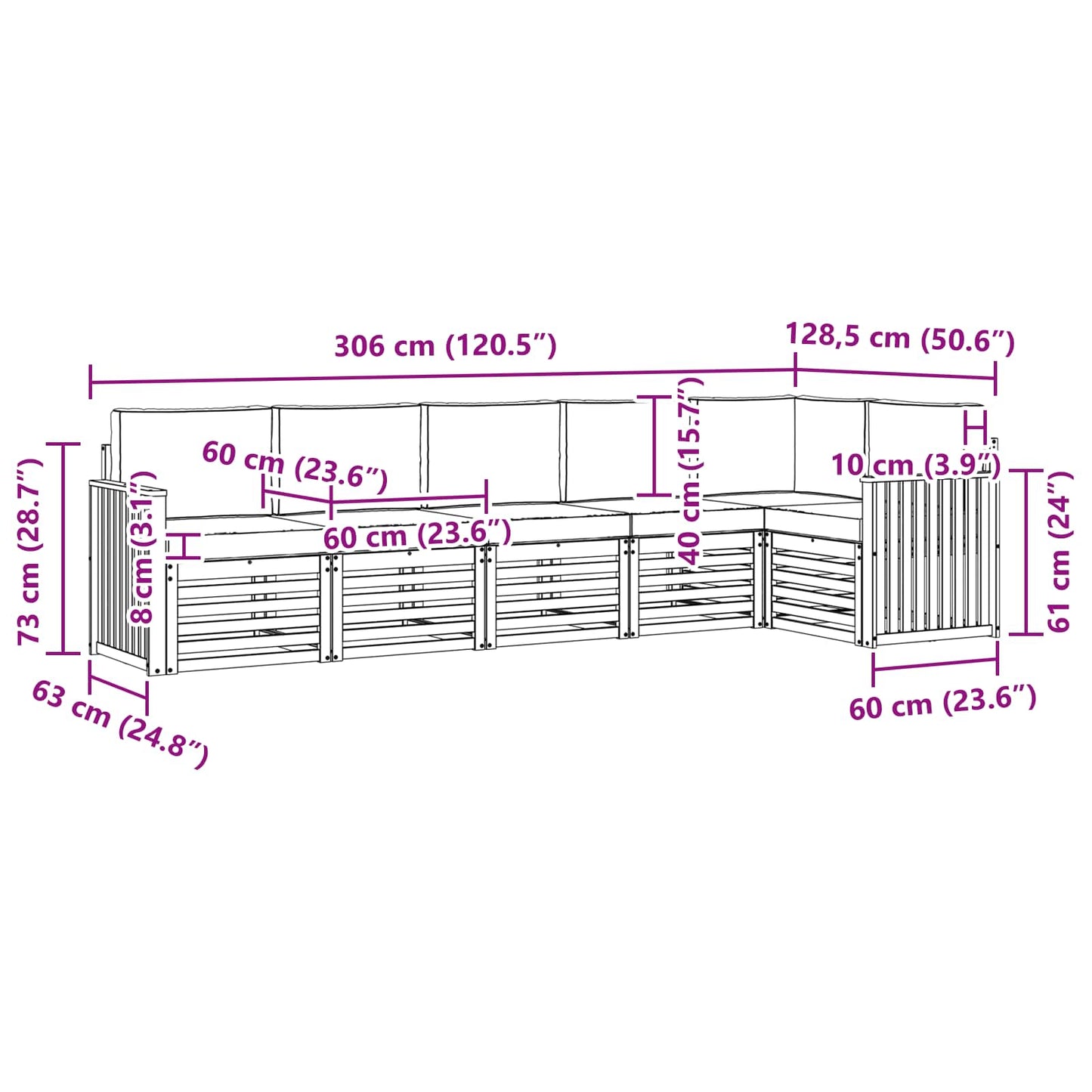 vidaXL Σαλονάκι Γωνιακού Καναπέ με μαξιλάρι 6 pcs Φυσικό και Κρέμα