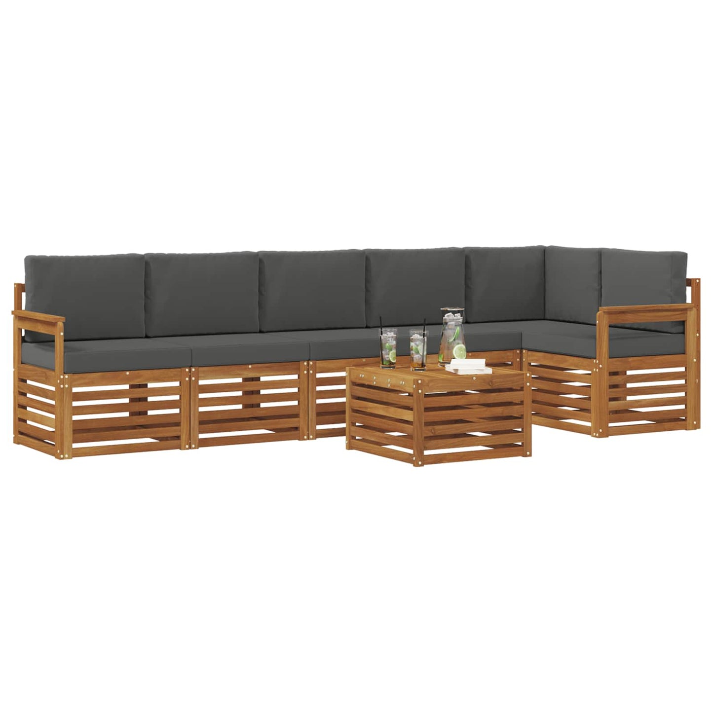 vidaXL Σαλονάκι Γωνιακού Καναπέ με μαξιλάρι 7 pcs Φυσικό και Ανθρακί