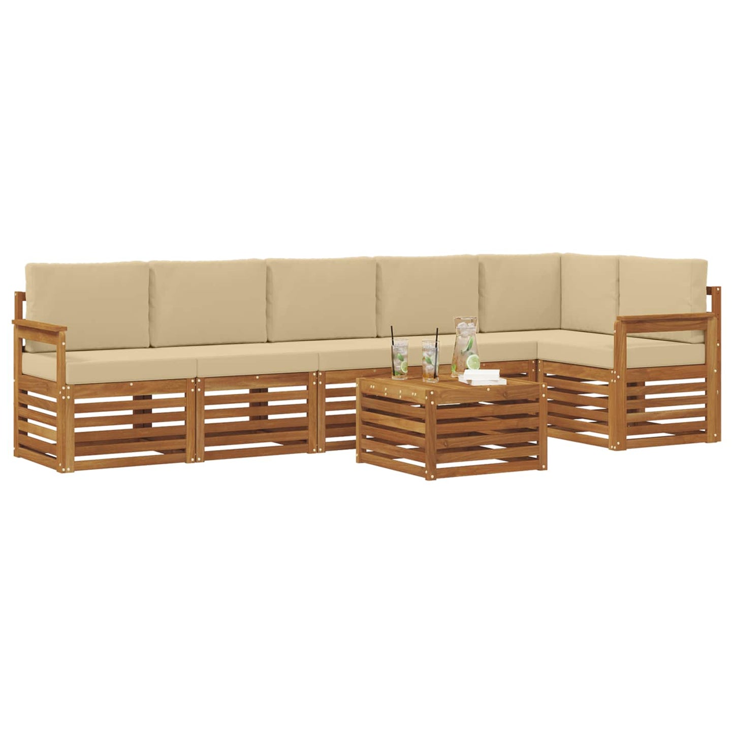 vidaXL Σαλονάκι Γωνιακού Καναπέ με μαξιλάρι 7 pcs Φυσικό και Μπεζ