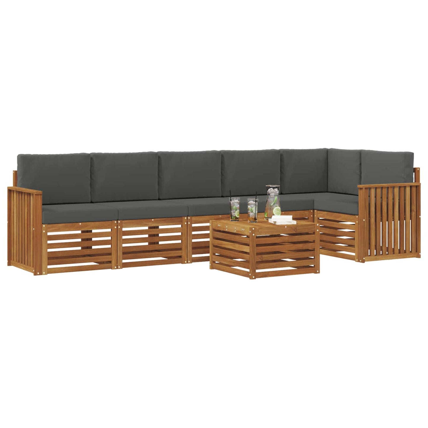 vidaXL Σαλονάκι Γωνιακού Καναπέ με μαξιλάρι 7 pcs Φυσικό και Ανθρακί