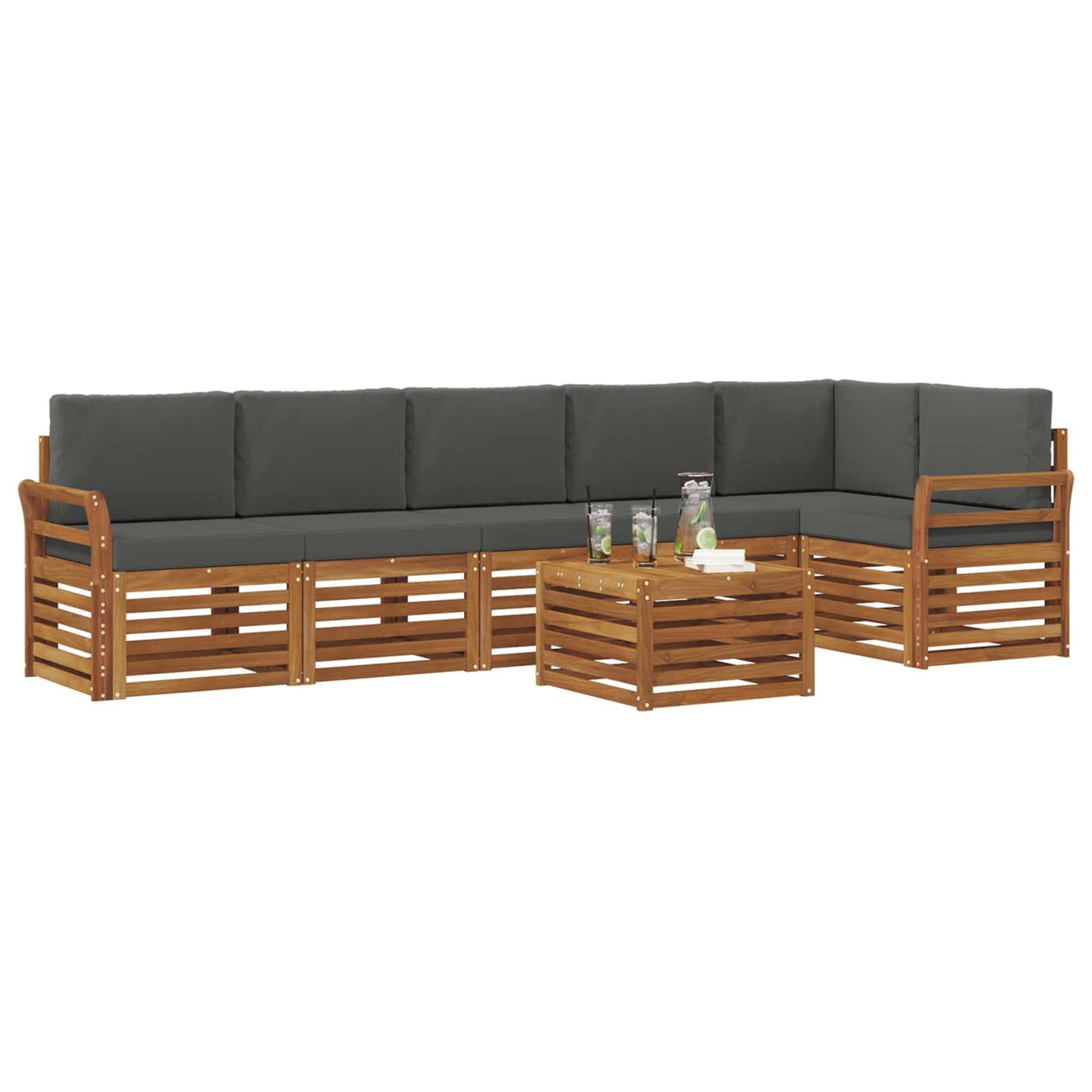 vidaXL Σαλονάκι Γωνιακού Καναπέ με μαξιλάρι 7 pcs Φυσικό και Ανθρακί