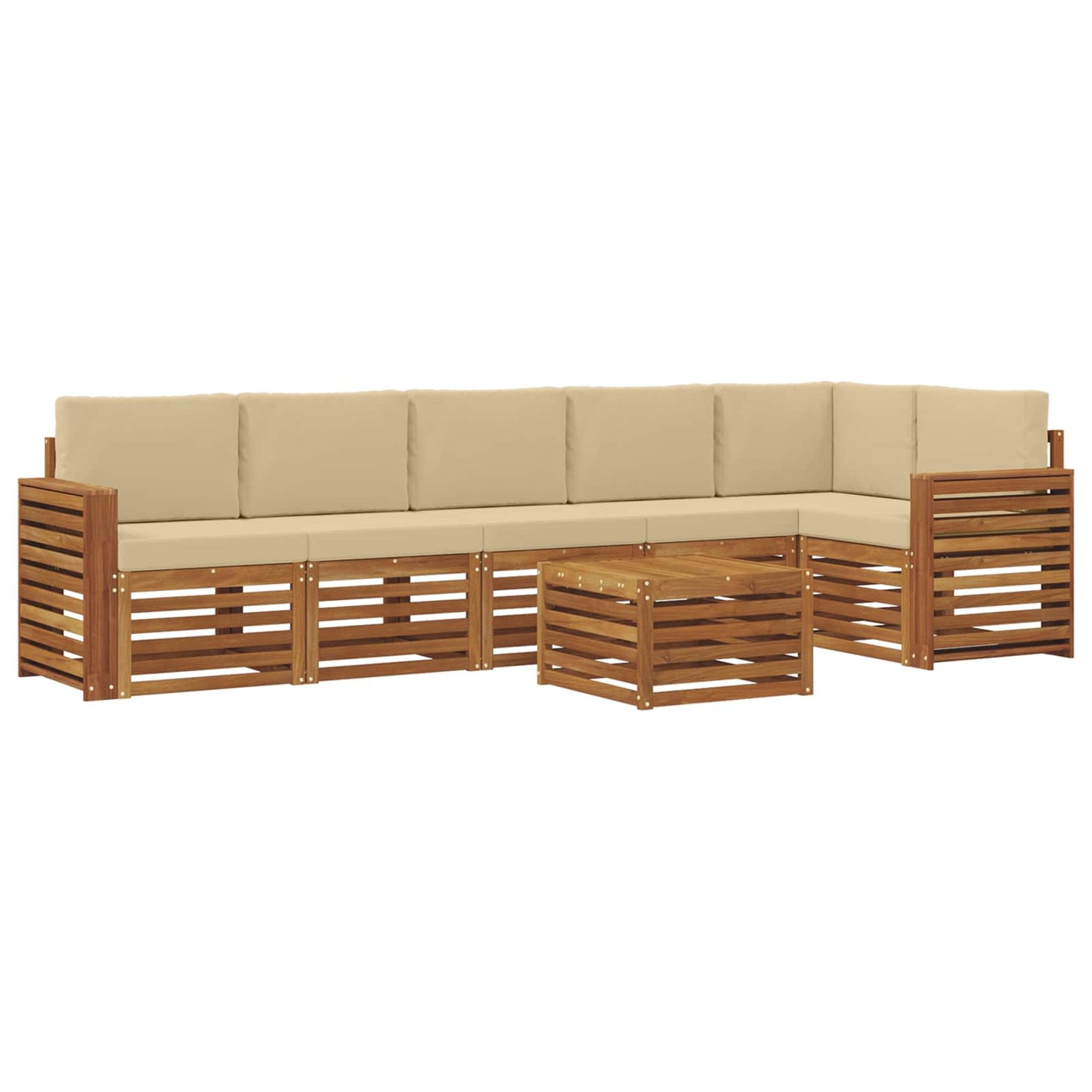 vidaXL Σαλονάκι Γωνιακού Καναπέ με μαξιλάρι 7 pcs Φυσικό και Μπεζ
