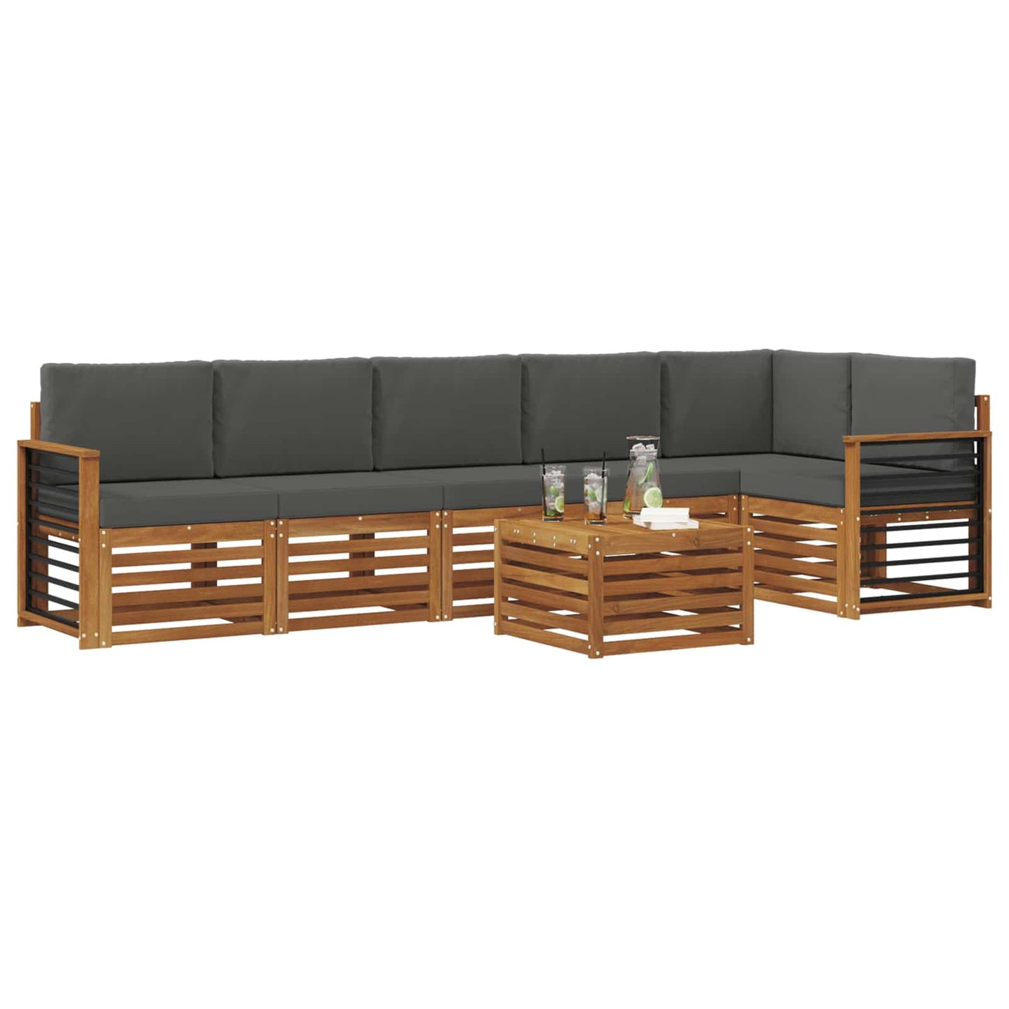 vidaXL Σαλονάκι Γωνιακού Καναπέ με μαξιλάρι 7 pcs Φυσικό και Ανθρακί