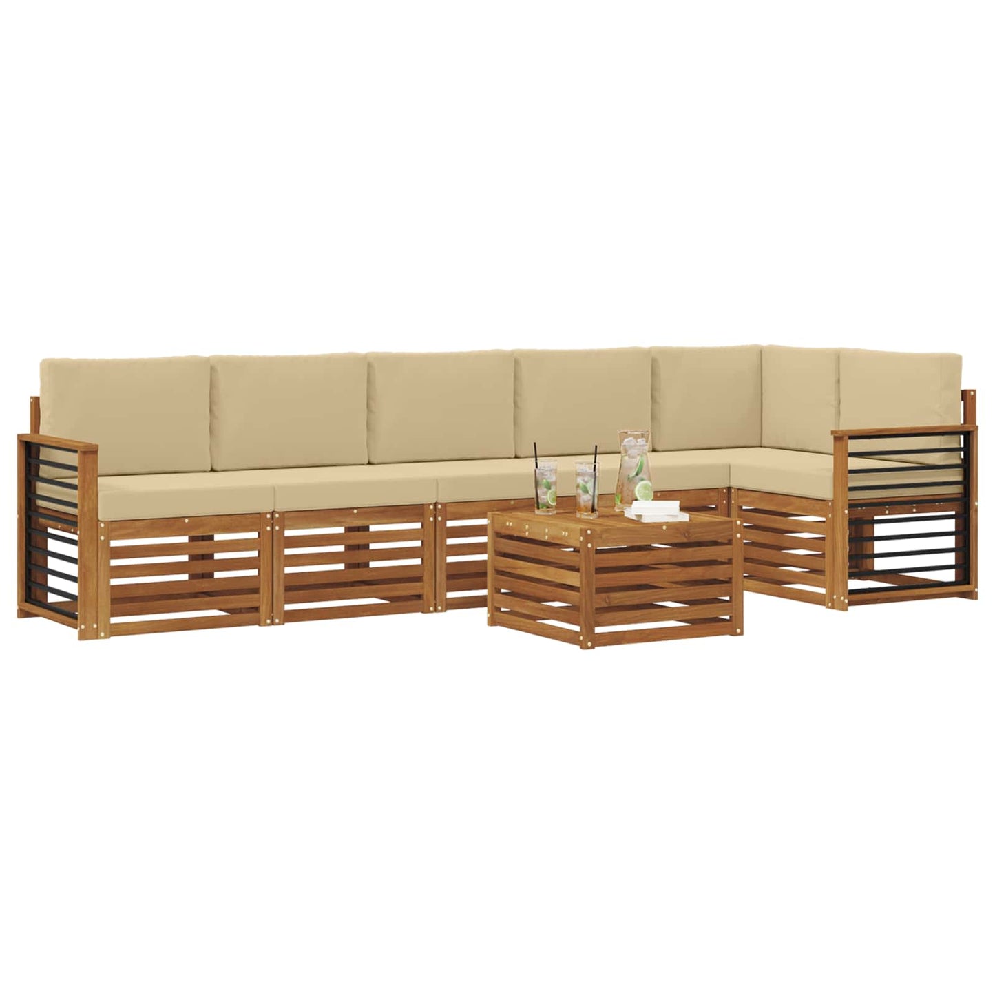 vidaXL Σαλονάκι Γωνιακού Καναπέ με μαξιλάρι 7 pcs Φυσικό και Μπεζ