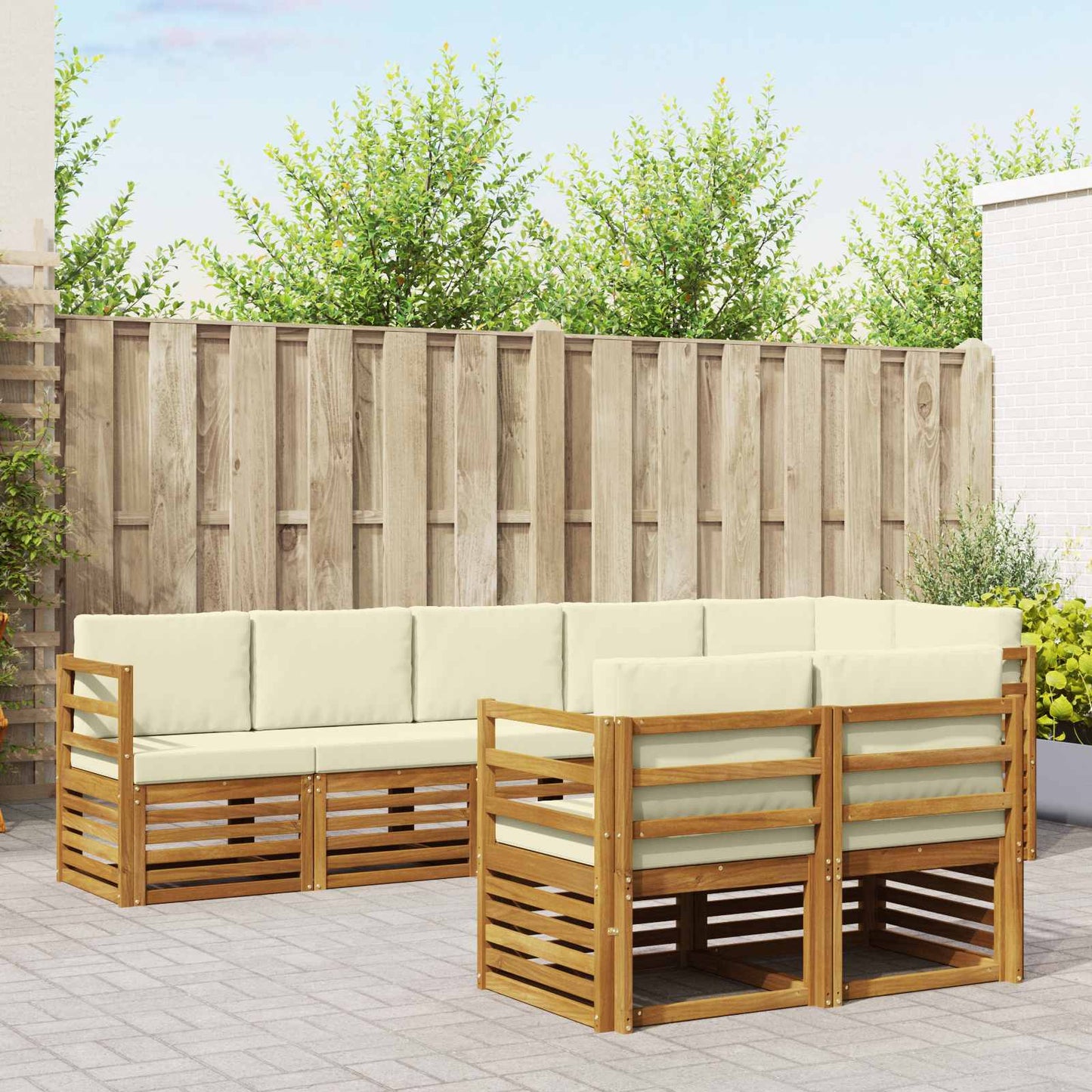 vidaXL Σετ Καναπέ 8 pcs Φυσικό και Κρέμα Στερεό Ξύλο Ακακίας