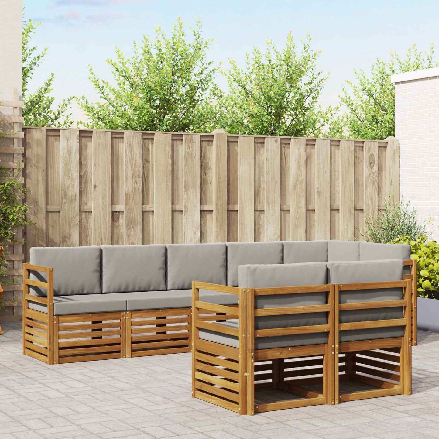 vidaXL Σετ Καναπέ 8 pcs Φυσικό και Ανοιχτό Γκρι Στερεό Ξύλο Ακακίας