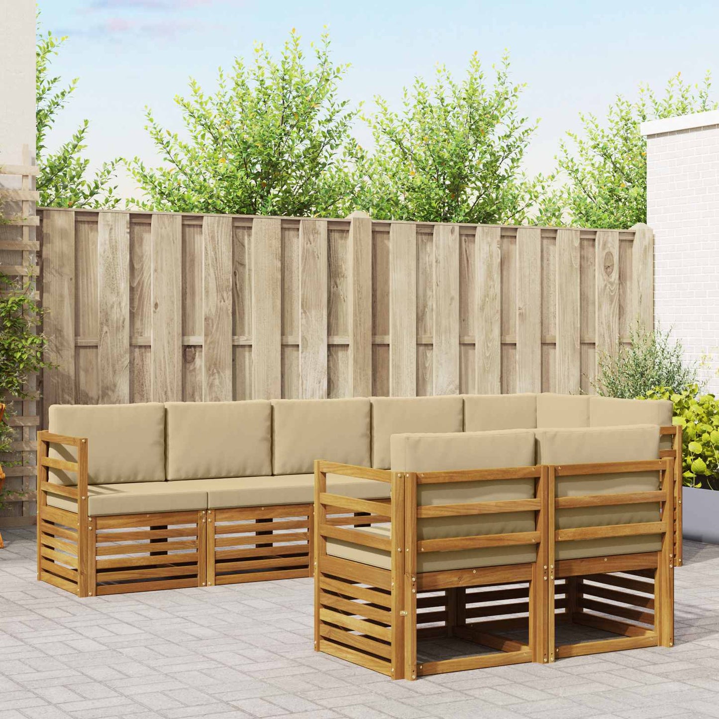 vidaXL Σετ Καναπέ 8 pcs Φυσικό και Μπεζ Στερεό Ξύλο Ακακίας