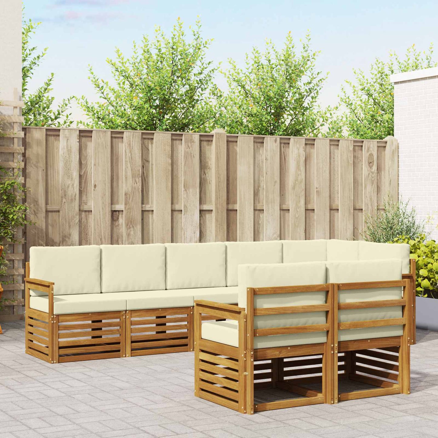 vidaXL Σετ Καναπέ 8 pcs Φυσικό και Κρέμα Στερεό Ξύλο Ακακίας
