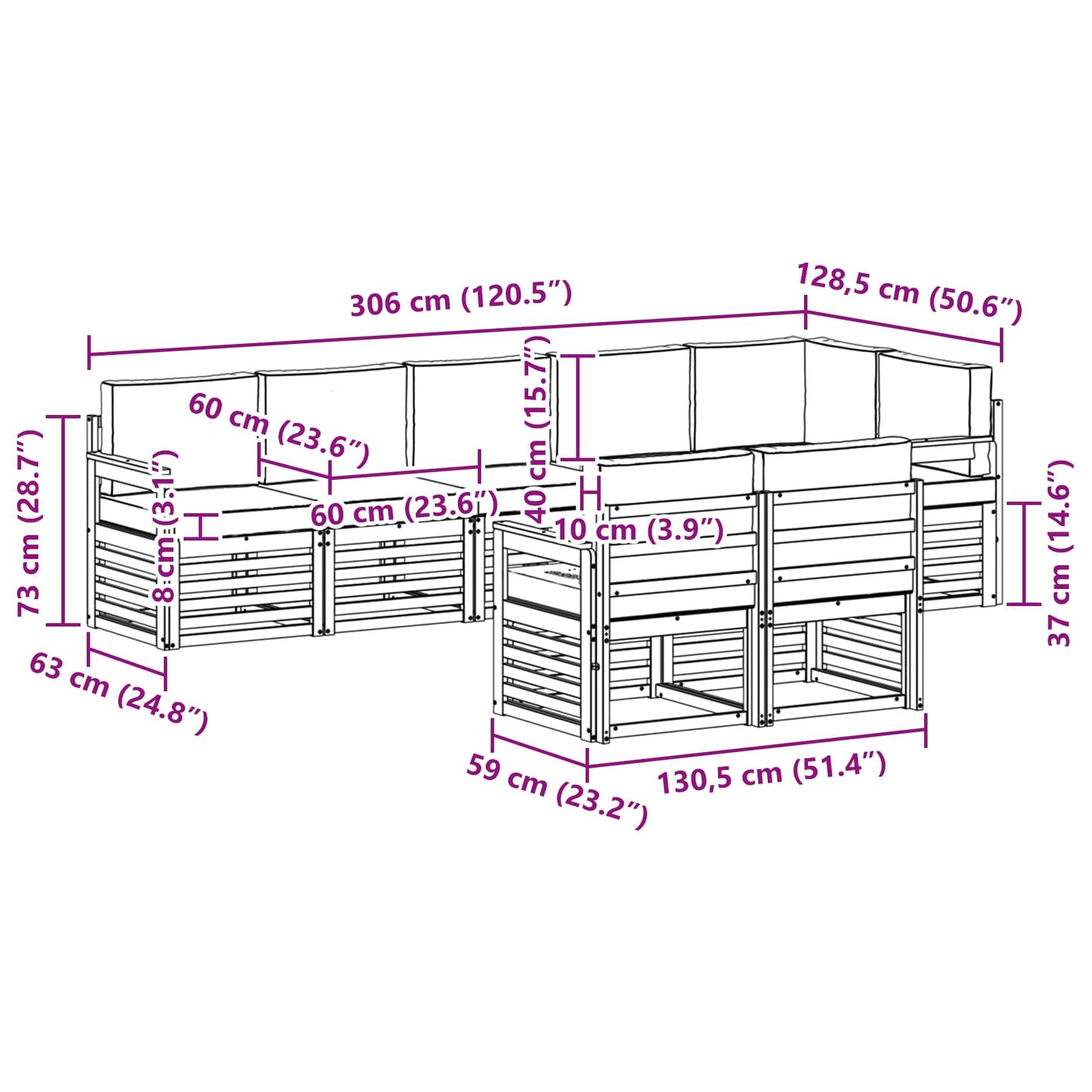vidaXL Σετ Καναπέ 8 pcs Φυσικό και Κρέμα Στερεό Ξύλο Ακακίας