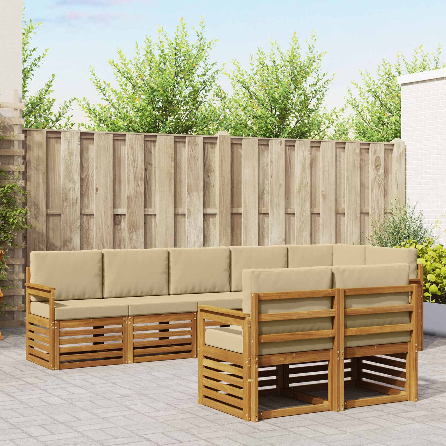 vidaXL Σετ Καναπέ 8 pcs Φυσικό και Μπεζ Στερεό Ξύλο Ακακίας