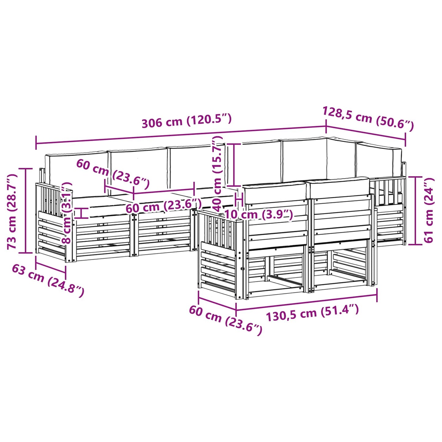 vidaXL Σετ Καναπέ 8 pcs Φυσικό και Ανθρακί Στερεό Ξύλο Ακακίας