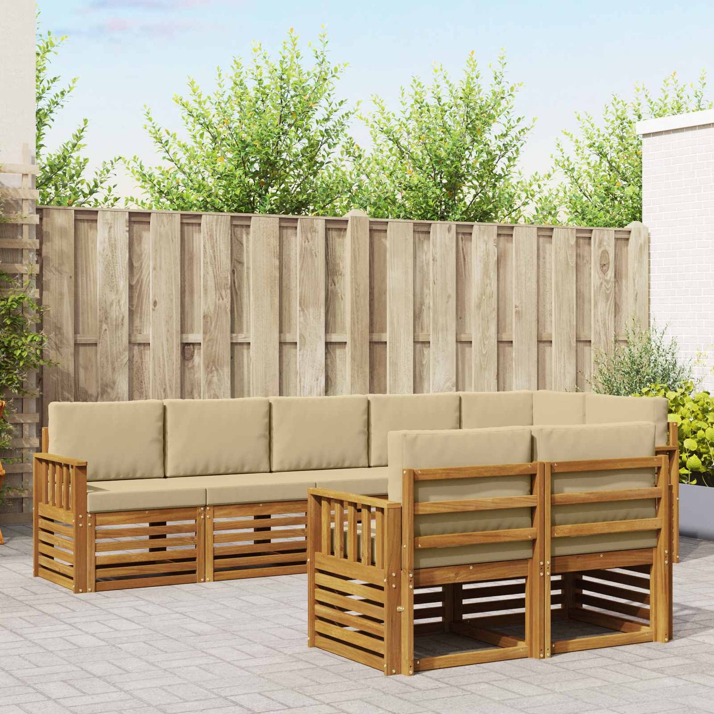 vidaXL Σετ Καναπέ 8 pcs Φυσικό και Μπεζ Στερεό Ξύλο Ακακίας