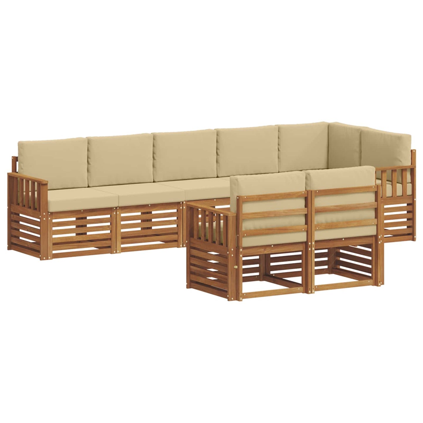 vidaXL Σετ Καναπέ 8 pcs Φυσικό και Μπεζ Στερεό Ξύλο Ακακίας