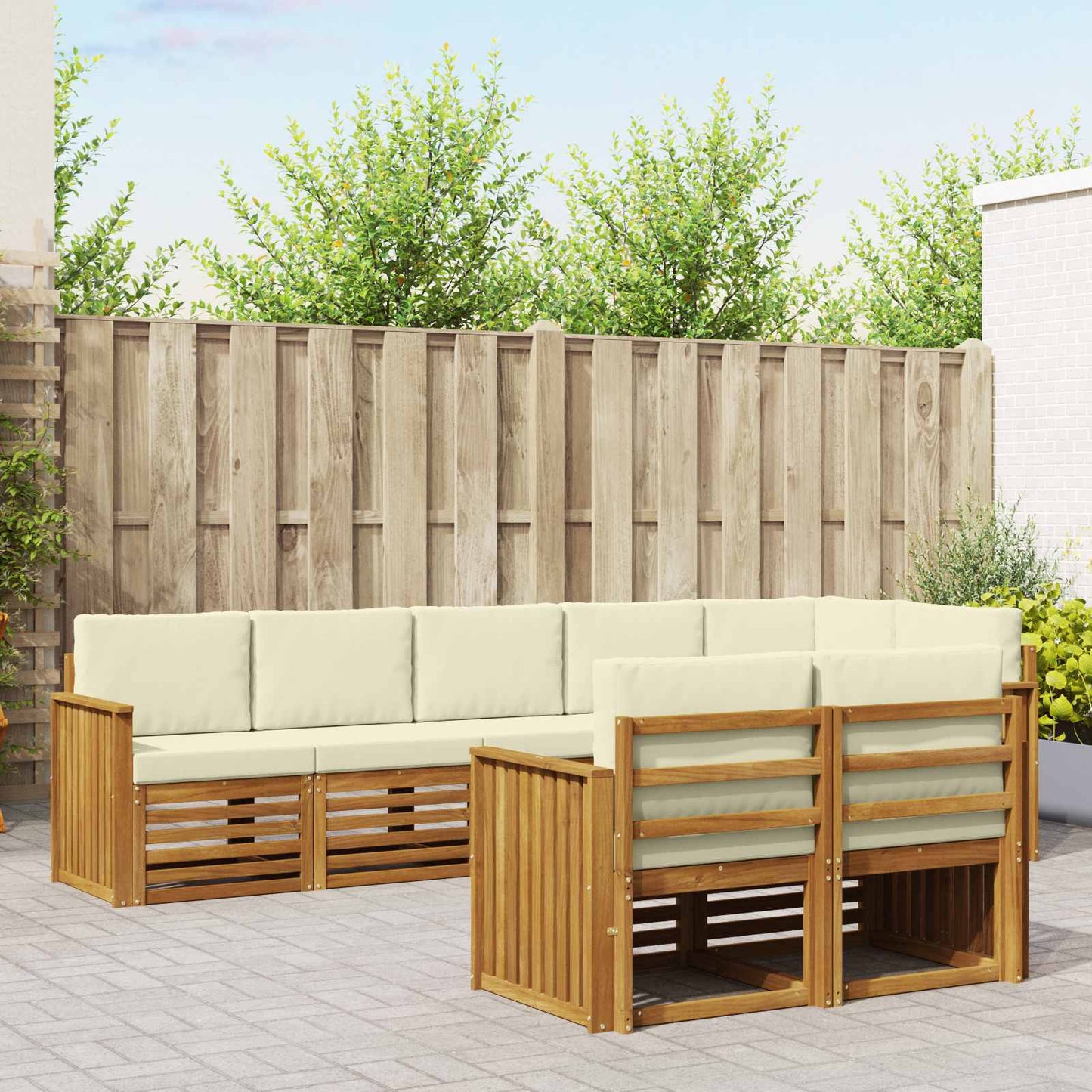 vidaXL Σετ Καναπέ 8 pcs Φυσικό και Κρέμα Στερεό Ξύλο Ακακίας