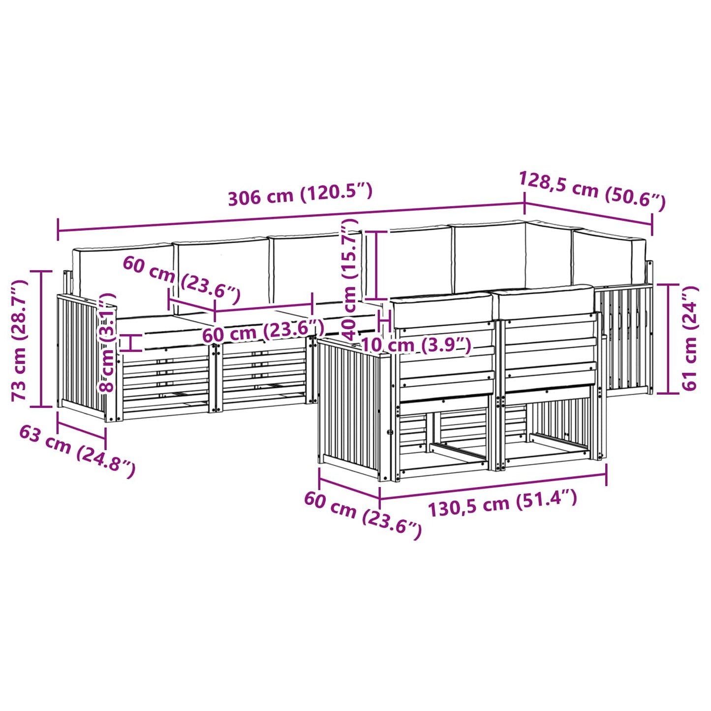 vidaXL Σετ Καναπέ 8 pcs Φυσικό και Ανθρακί Στερεό Ξύλο Ακακίας