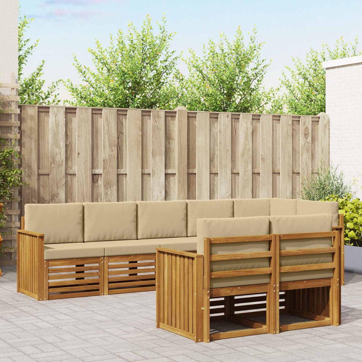 vidaXL Σετ Καναπέ 8 pcs Φυσικό και Μπεζ Στερεό Ξύλο Ακακίας