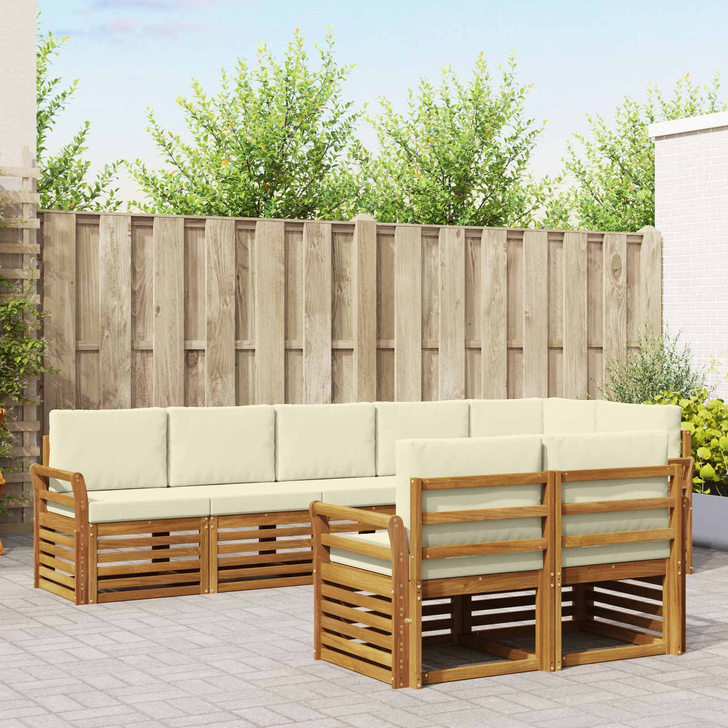 vidaXL Σετ Καναπέ 8 pcs Φυσικό και Κρέμα Στερεό Ξύλο Ακακίας