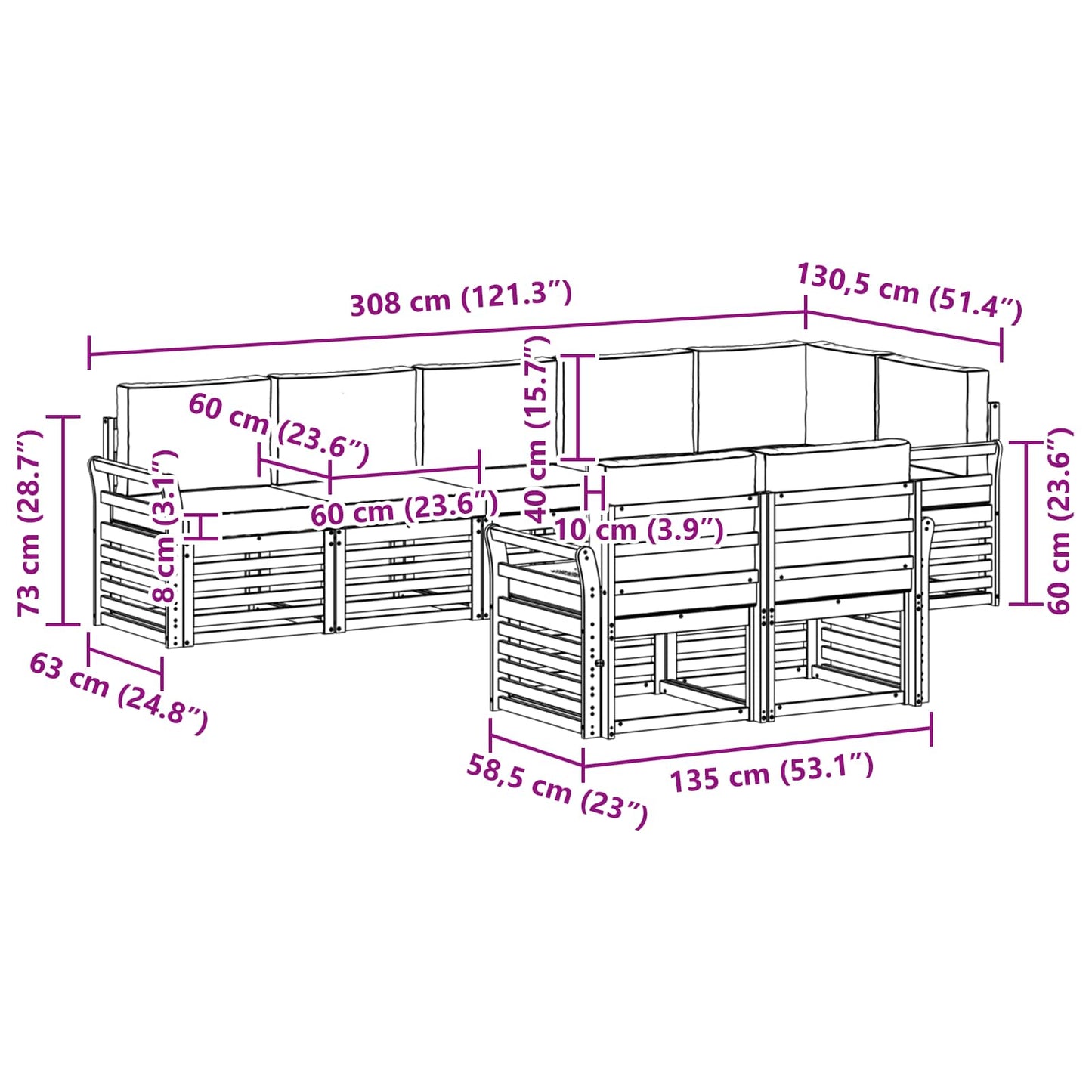 vidaXL Σετ Καναπέ 8 pcs Φυσικό και Ανοιχτό Γκρι Στερεό Ξύλο Ακακίας