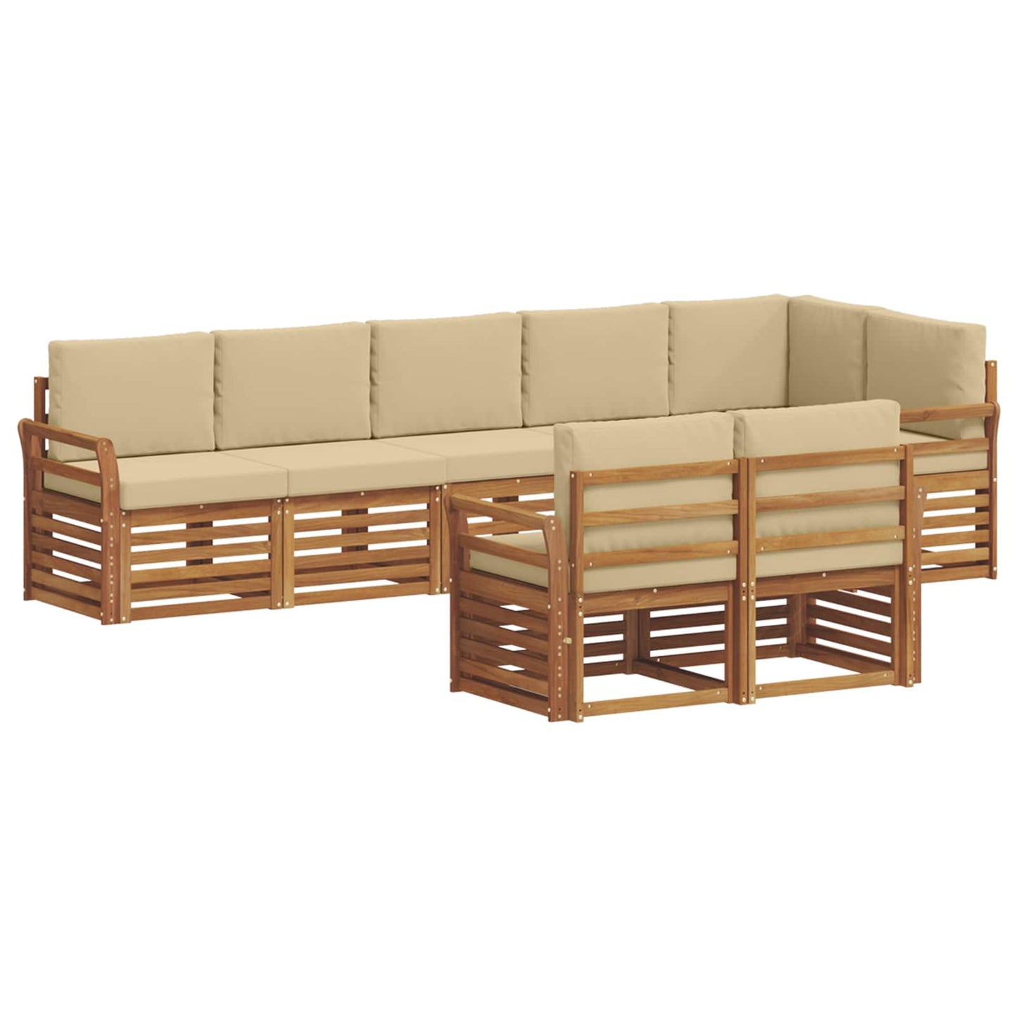 vidaXL Σετ Καναπέ 8 pcs Φυσικό και Μπεζ Στερεό Ξύλο Ακακίας