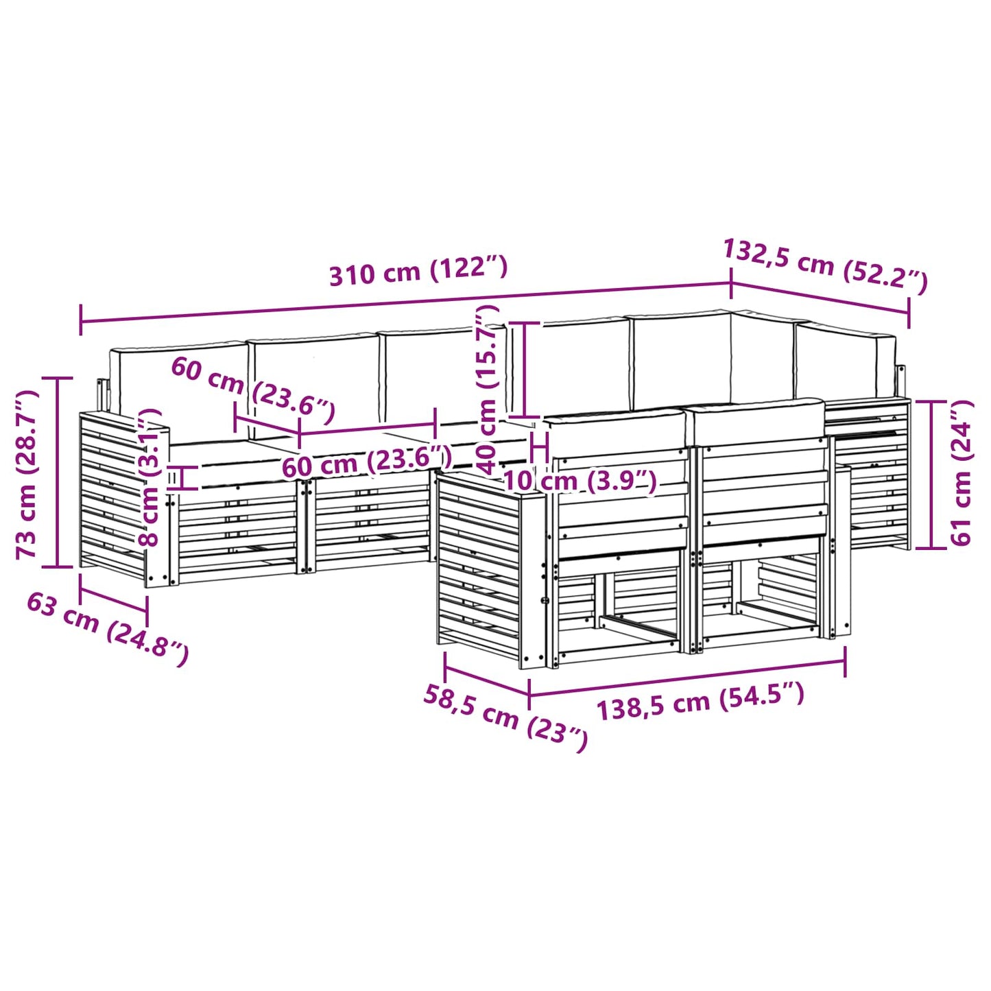 vidaXL Σετ Καναπέ 8 pcs Φυσικό και Κρέμα Στερεό Ξύλο Ακακίας