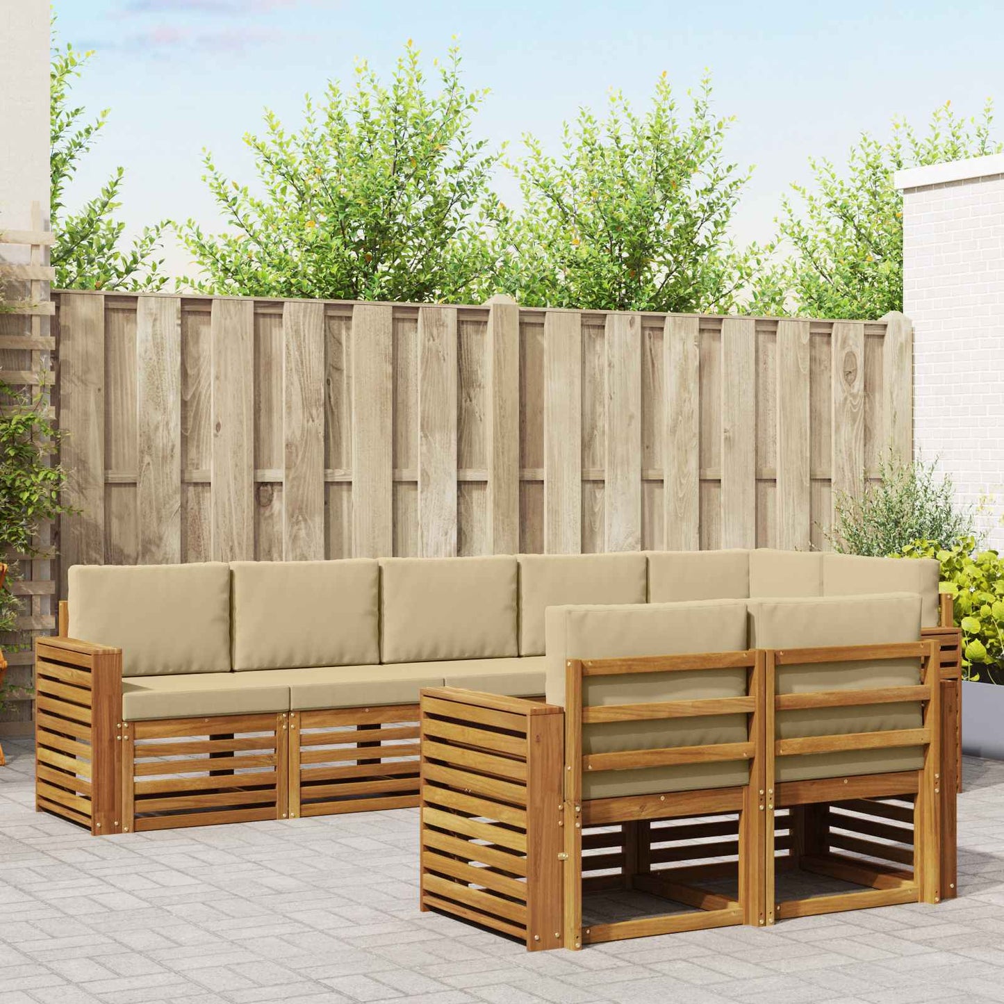 vidaXL Σετ Καναπέ 8 pcs Φυσικό και Μπεζ Στερεό Ξύλο Ακακίας