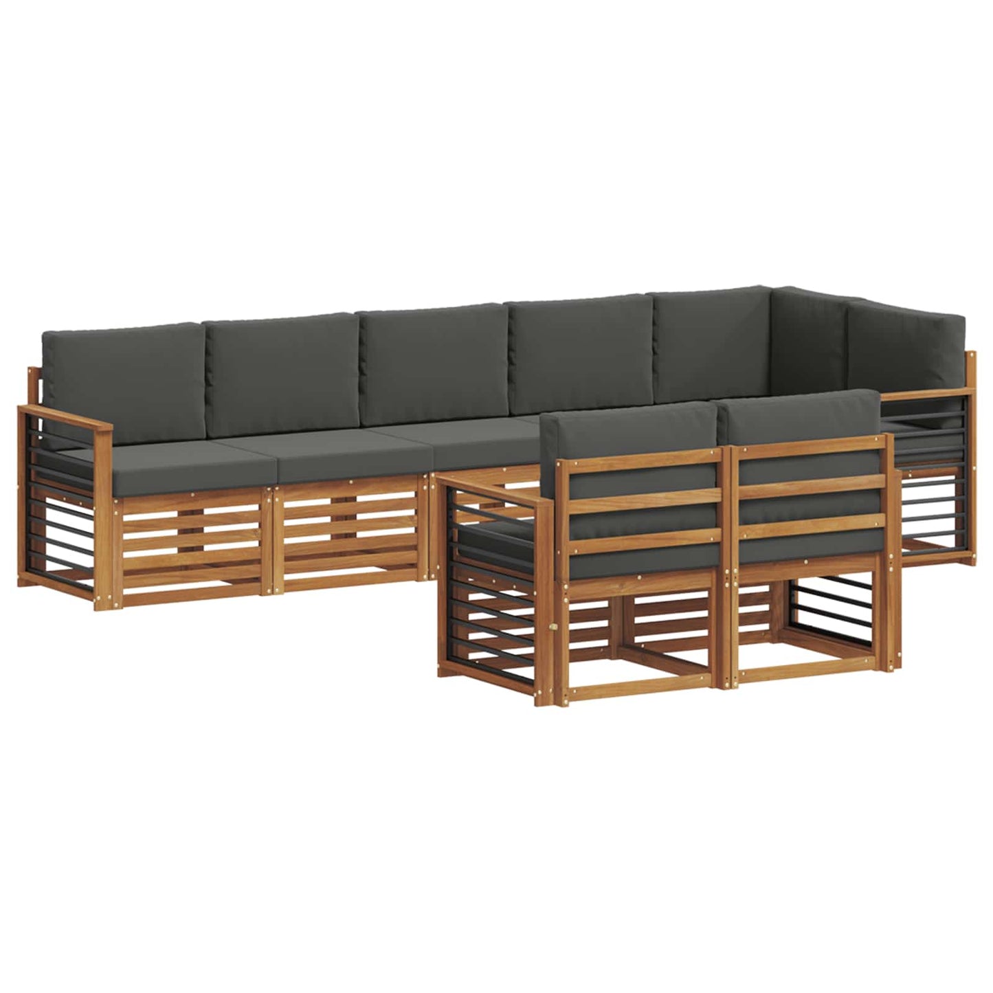 vidaXL Σετ Καναπέ 8 pcs Φυσικό και Ανθρακί Στερεό Ξύλο Ακακίας