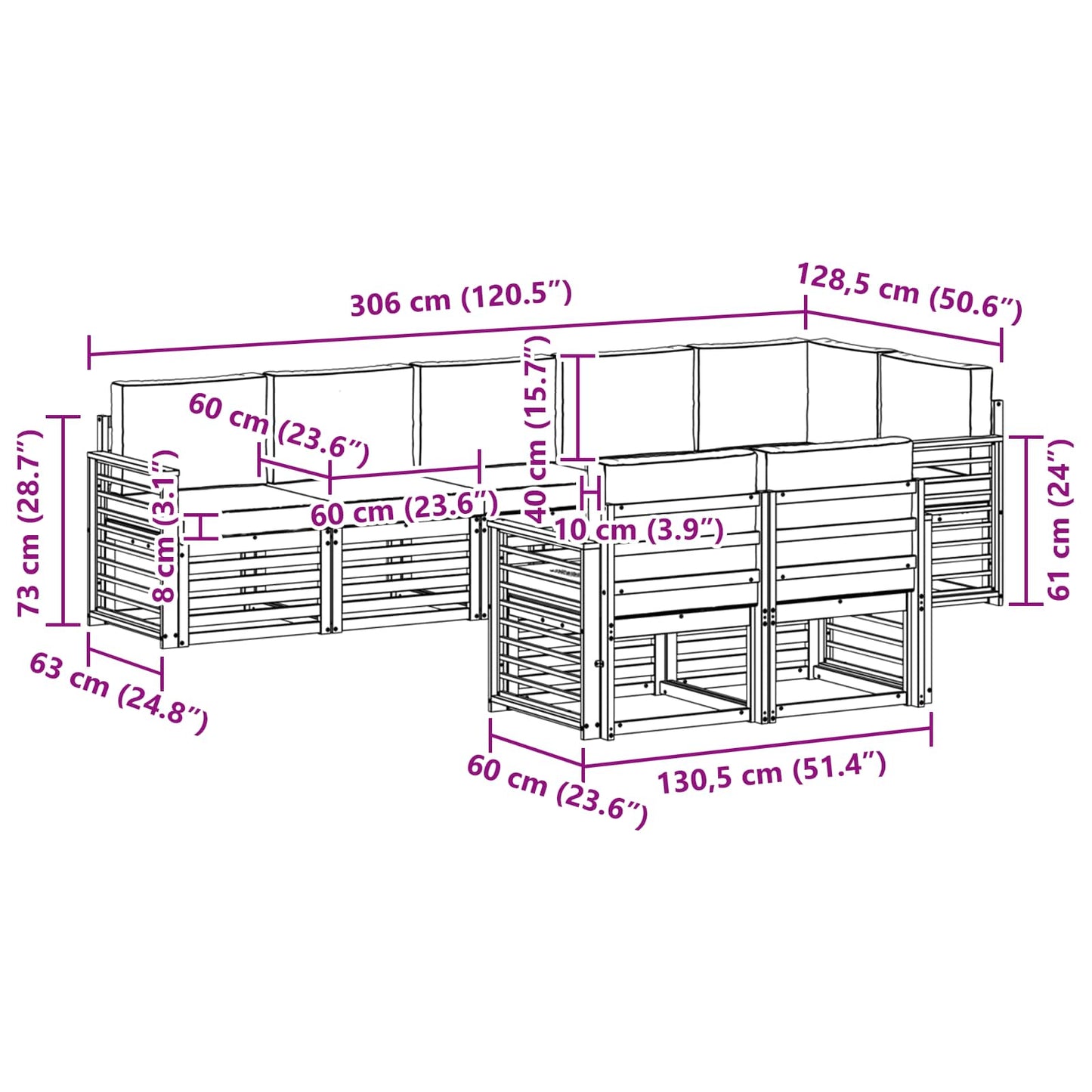 vidaXL Σετ Καναπέ 8 pcs Φυσικό και Ανθρακί Στερεό Ξύλο Ακακίας