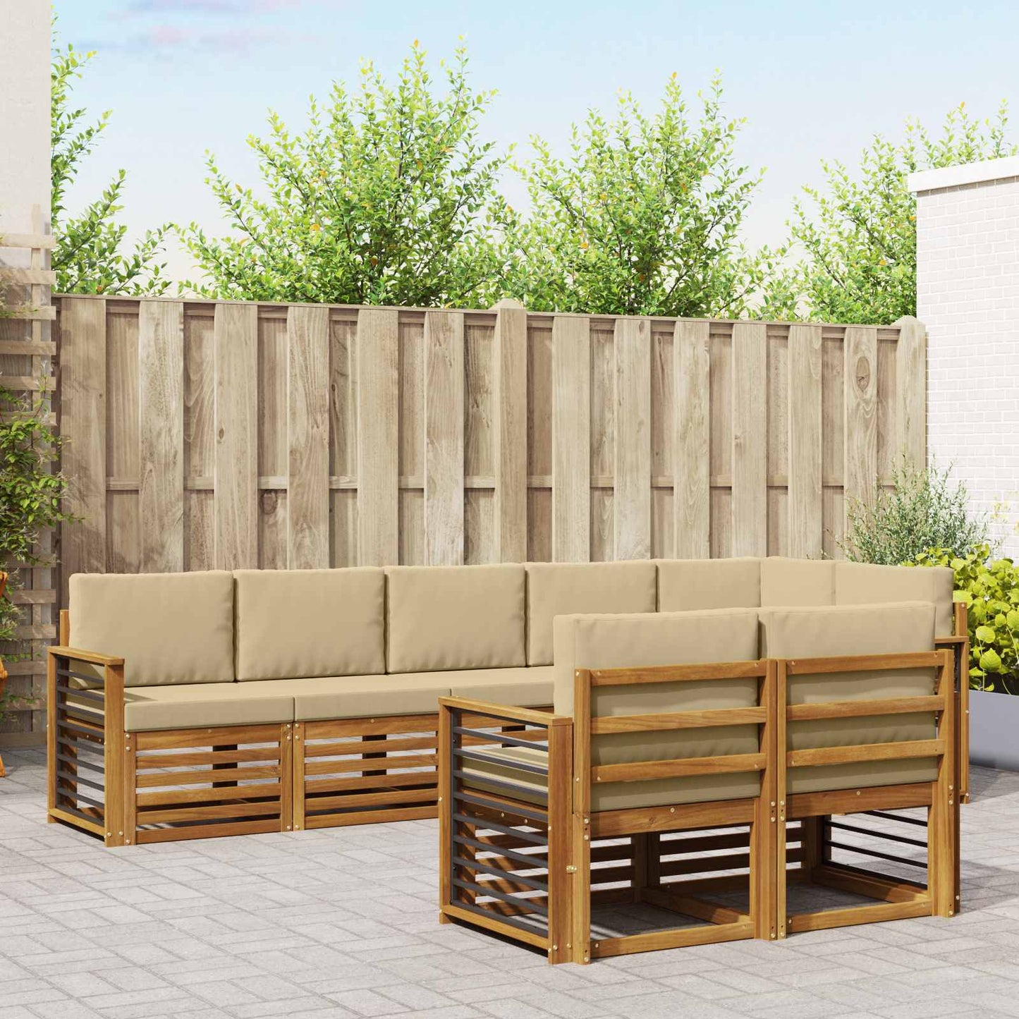 vidaXL Σετ Καναπέ 8 pcs Φυσικό και Μπεζ Στερεό Ξύλο Ακακίας