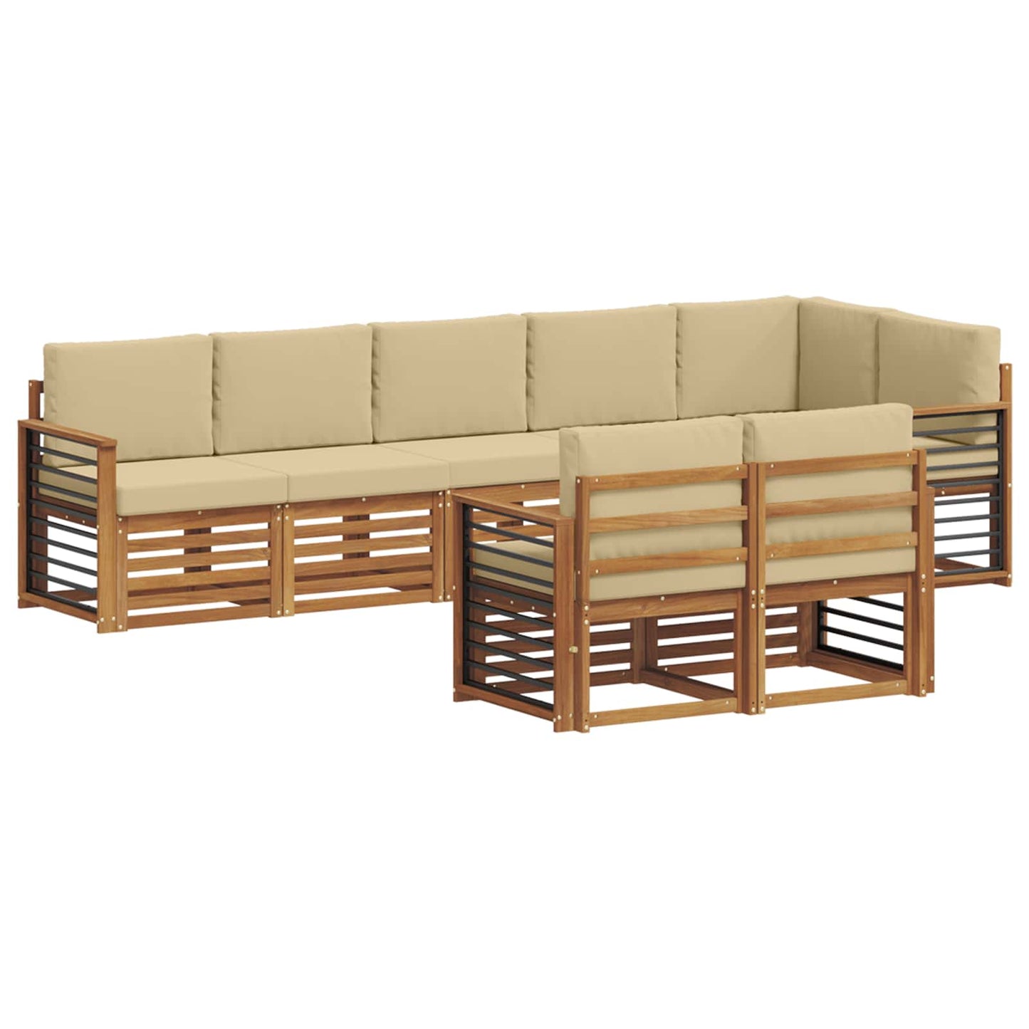 vidaXL Σετ Καναπέ 8 pcs Φυσικό και Μπεζ Στερεό Ξύλο Ακακίας