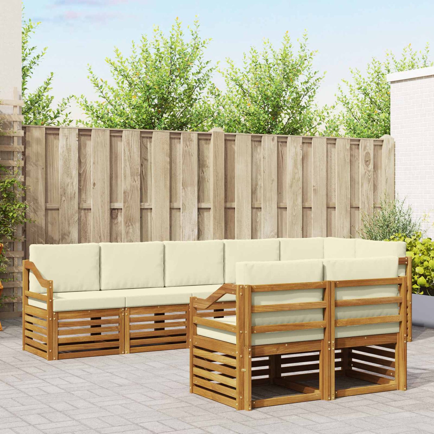 vidaXL Σετ Καναπέ 8 pcs Φυσικό και Κρέμα Στερεό Ξύλο Ακακίας