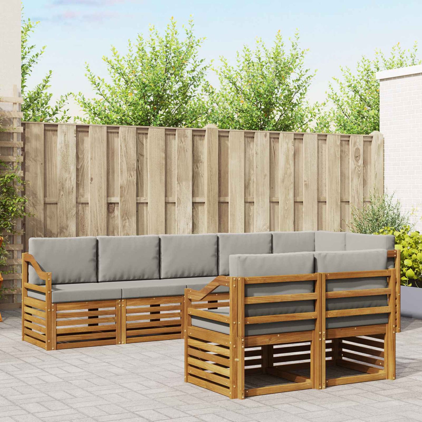 vidaXL Σετ Καναπέ 8 pcs Φυσικό και Ανοιχτό Γκρι Στερεό Ξύλο Ακακίας