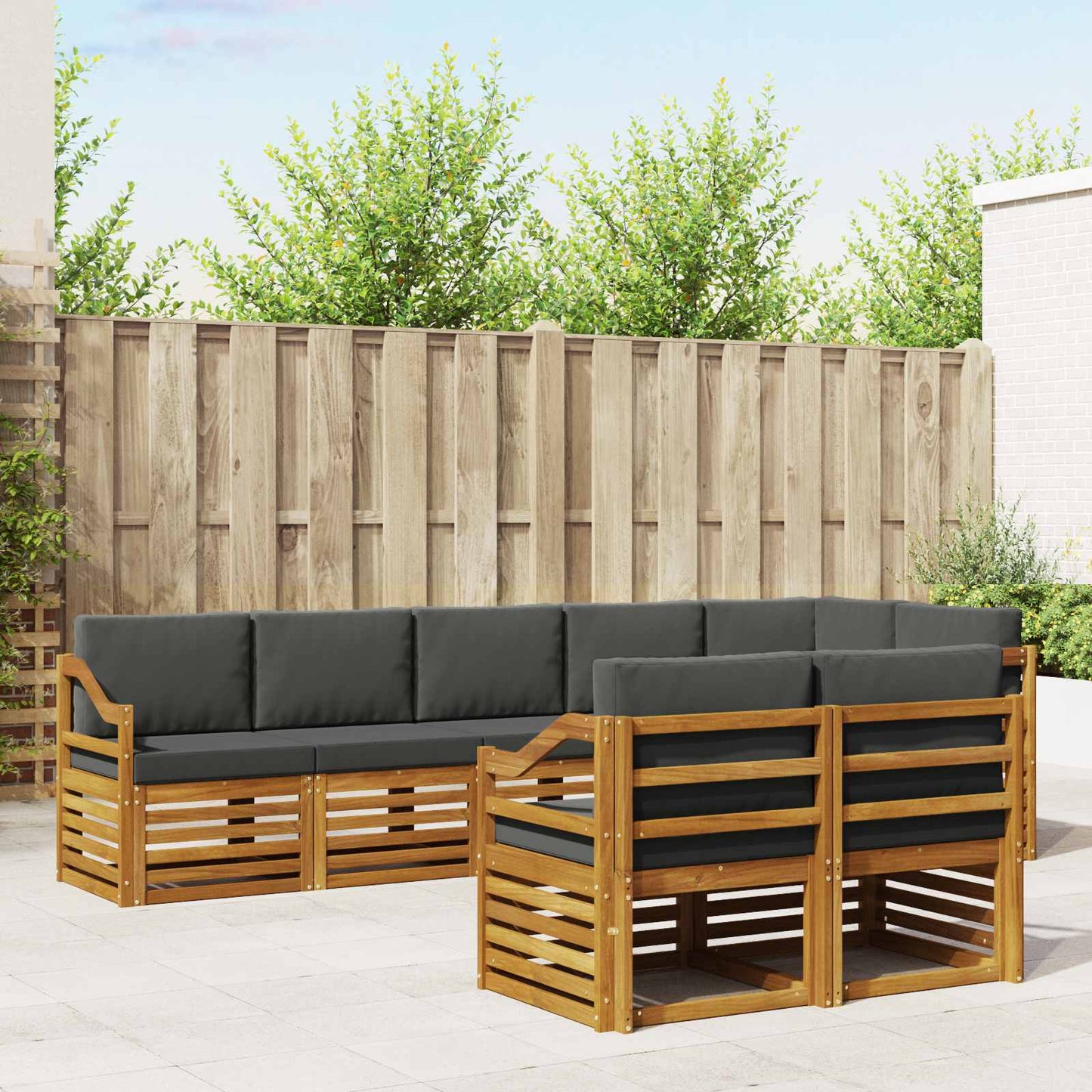 vidaXL Σετ Καναπέ 8 pcs Φυσικό και Ανθρακί Στερεό Ξύλο Ακακίας