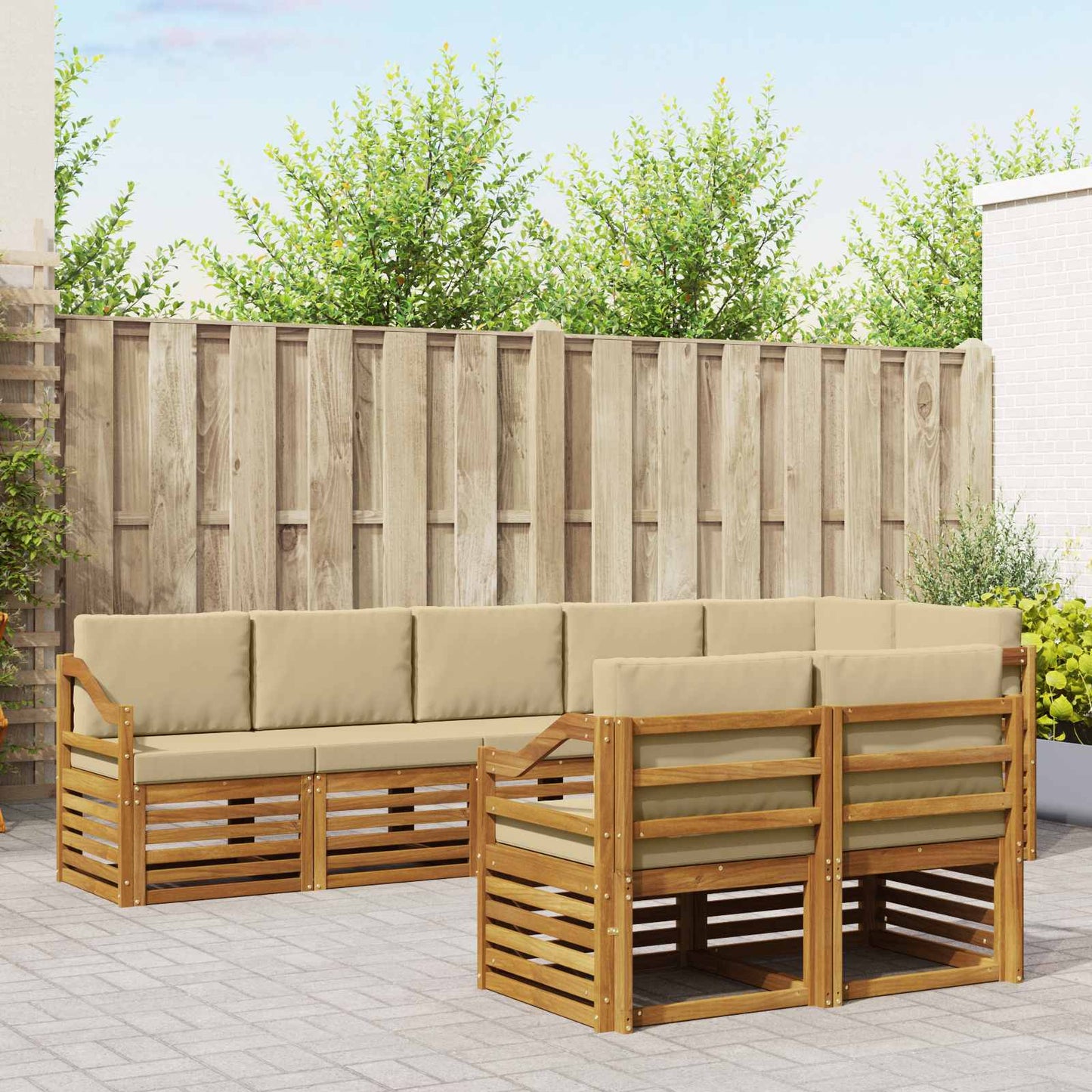 vidaXL Σετ Καναπέ 8 pcs Φυσικό και Μπεζ Στερεό Ξύλο Ακακίας