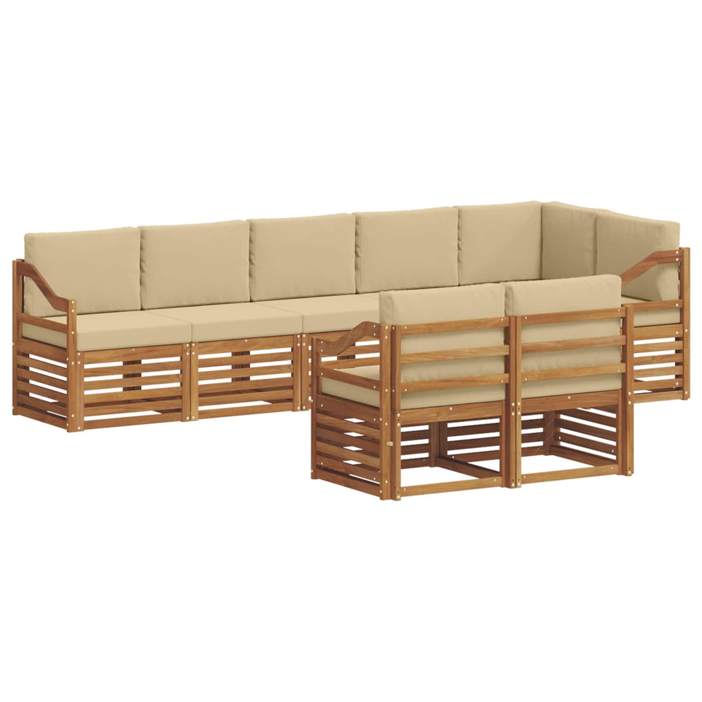 vidaXL Σετ Καναπέ 8 pcs Φυσικό και Μπεζ Στερεό Ξύλο Ακακίας