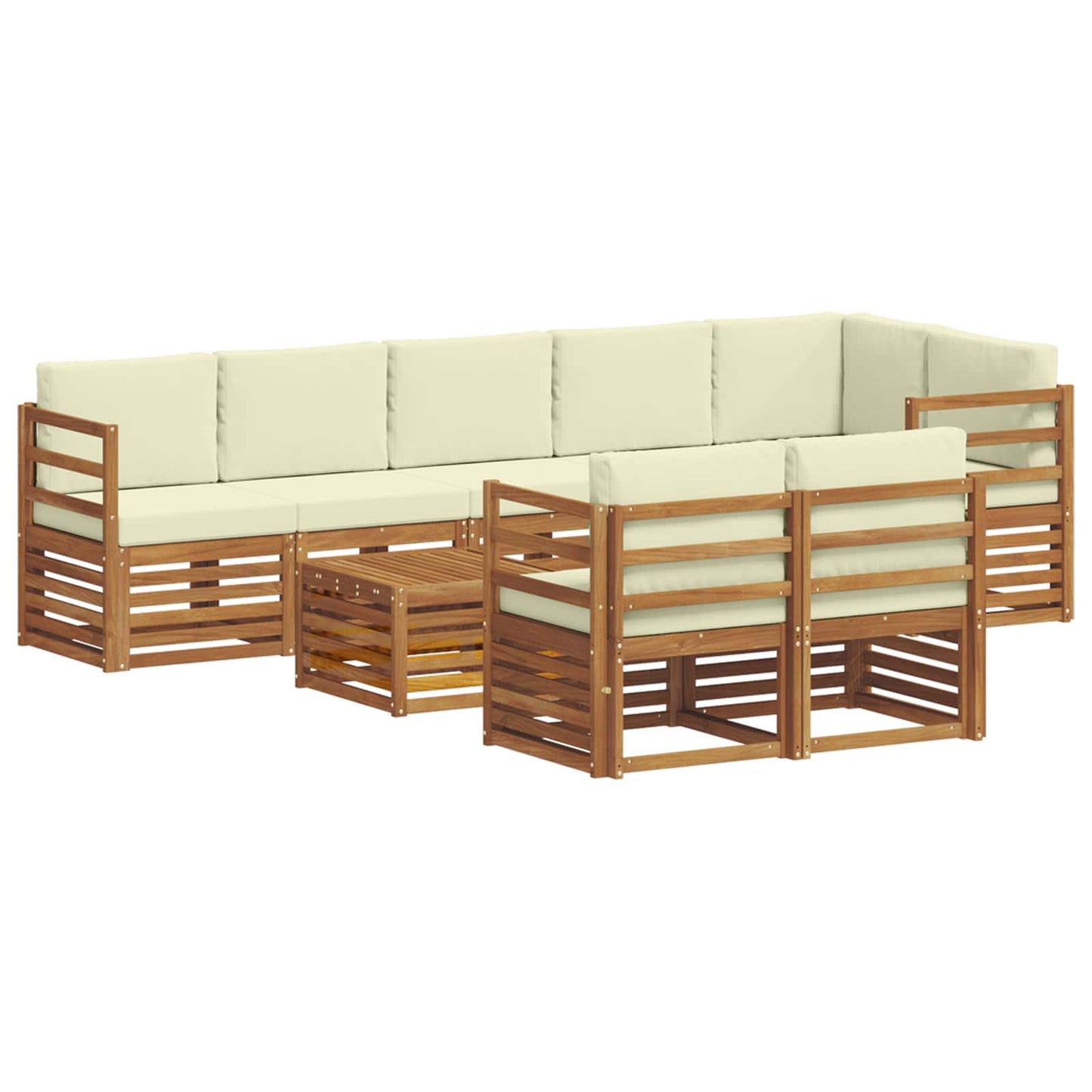 vidaXL Σετ Καναπέ 9 pcs Φυσικό και Κρέμα Στερεό Ξύλο Ακακίας
