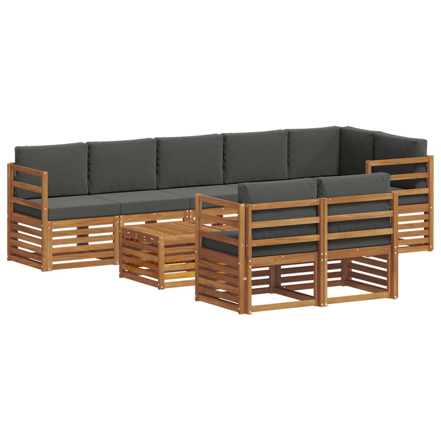 vidaXL Σετ Καναπέ 9 pcs Φυσικό και Ανθρακί Στερεό Ξύλο Ακακίας