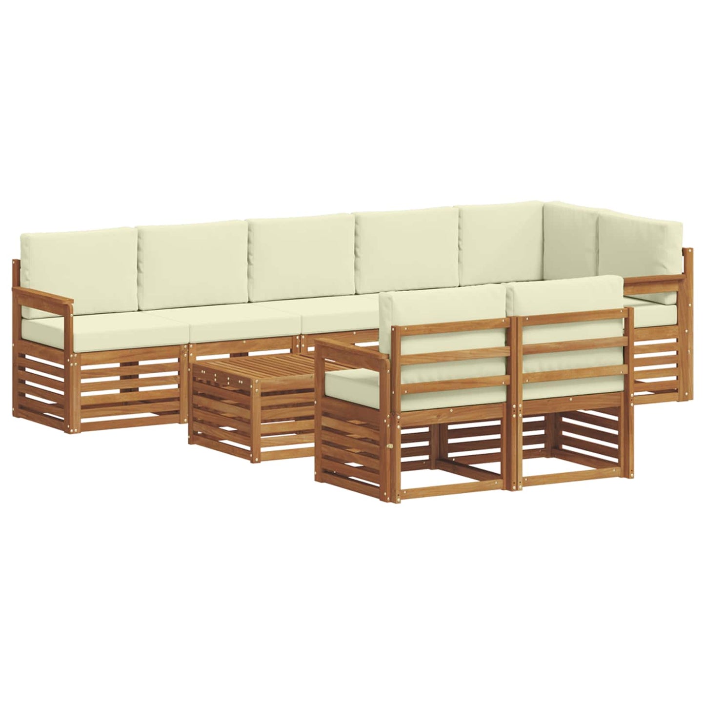 vidaXL Σετ Καναπέ 9 pcs Φυσικό και Κρέμα Στερεό Ξύλο Ακακίας