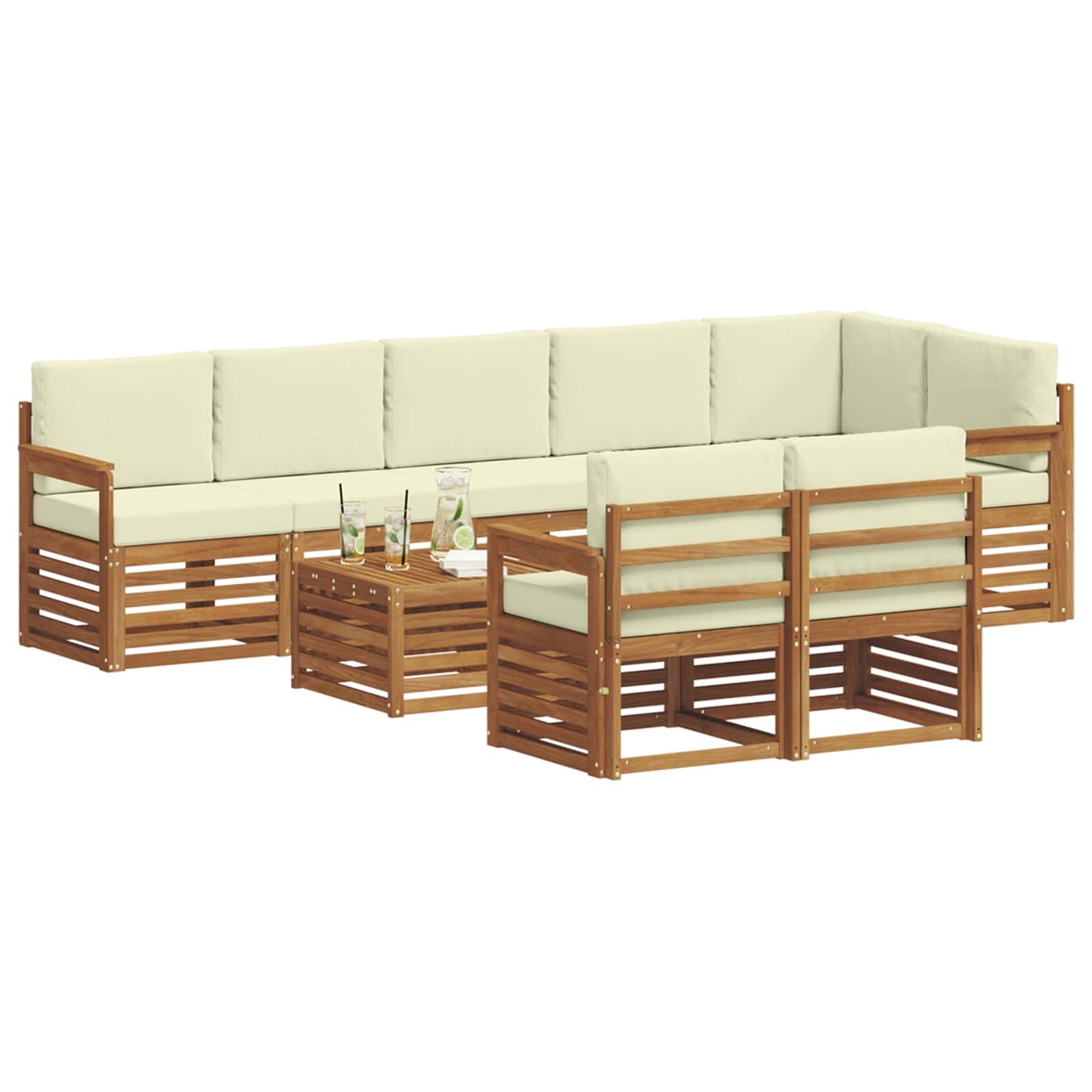 vidaXL Σετ Καναπέ 9 pcs Φυσικό και Κρέμα Στερεό Ξύλο Ακακίας