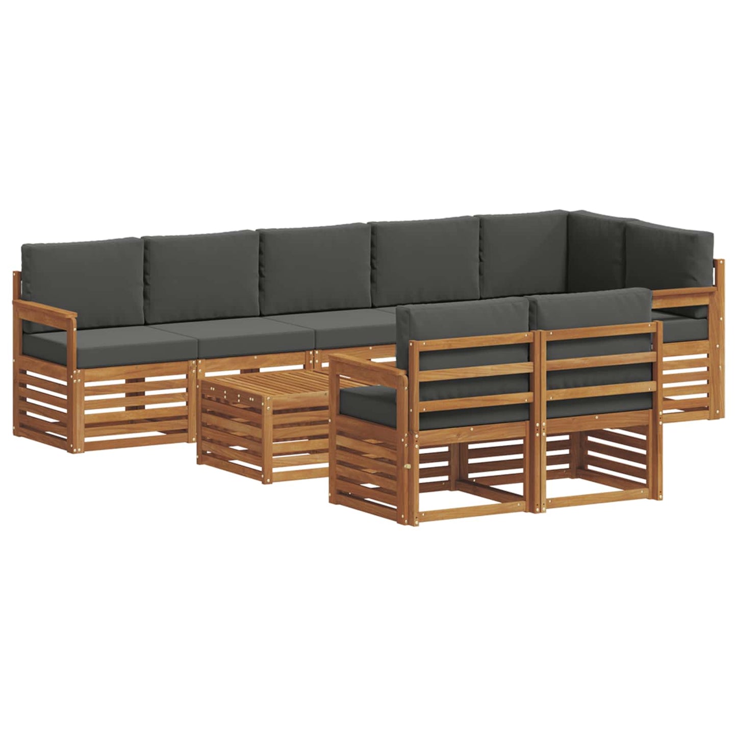 vidaXL Σετ Καναπέ 9 pcs Φυσικό και Ανθρακί Στερεό Ξύλο Ακακίας