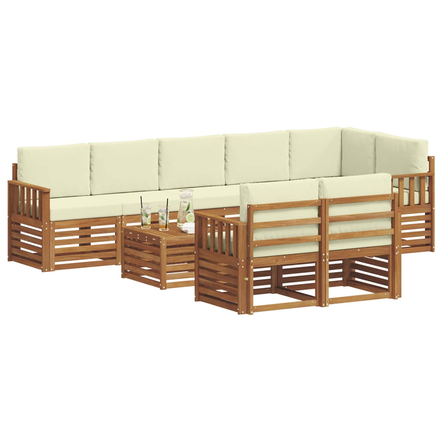 vidaXL Σετ Καναπέ 9 pcs Φυσικό και Κρέμα Στερεό Ξύλο Ακακίας