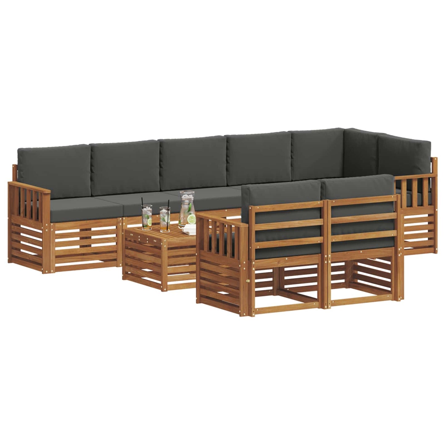 vidaXL Σετ Καναπέ 9 pcs Φυσικό και Ανθρακί Στερεό Ξύλο Ακακίας