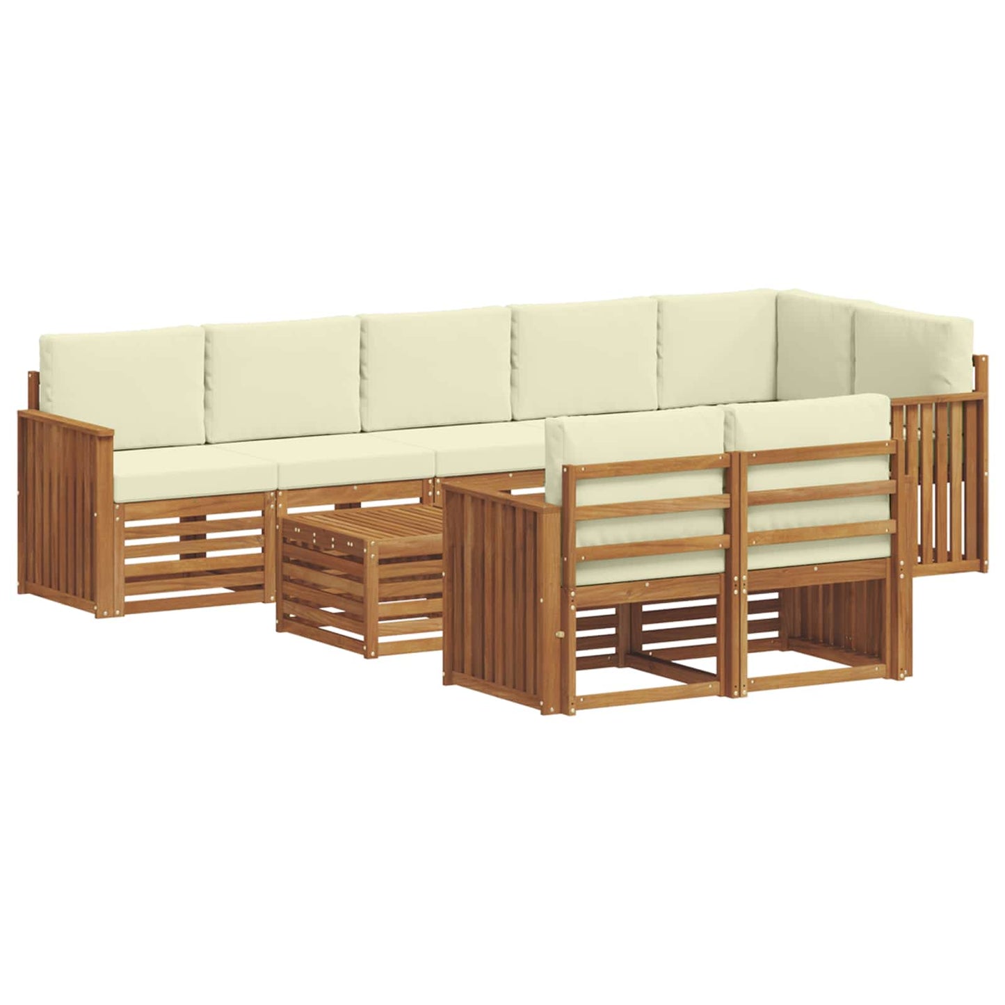 vidaXL Σετ Καναπέ 9 pcs Φυσικό και Κρέμα Στερεό Ξύλο Ακακίας