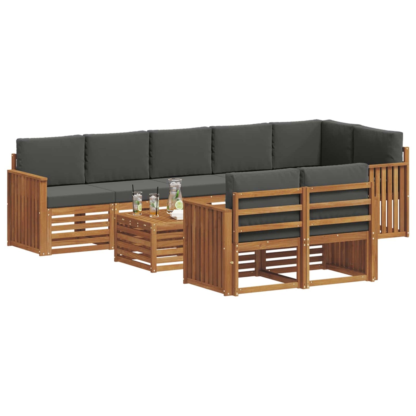 vidaXL Σετ Καναπέ 9 pcs Φυσικό και Ανθρακί Στερεό Ξύλο Ακακίας