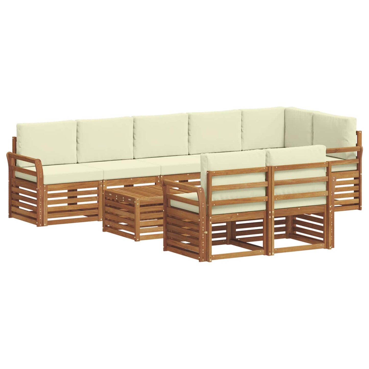 vidaXL Σετ Καναπέ 9 pcs Φυσικό και Κρέμα Στερεό Ξύλο Ακακίας