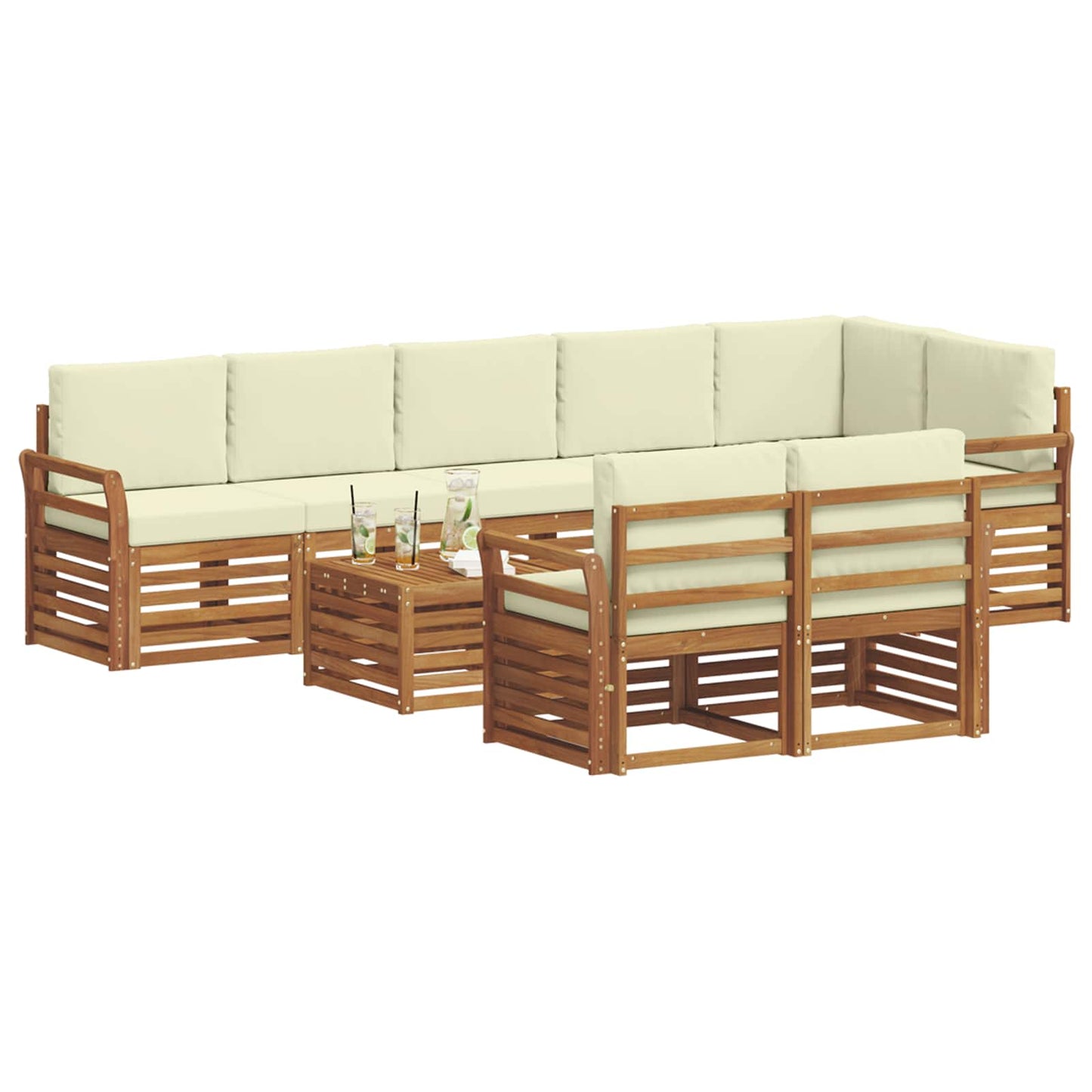 vidaXL Σετ Καναπέ 9 pcs Φυσικό και Κρέμα Στερεό Ξύλο Ακακίας